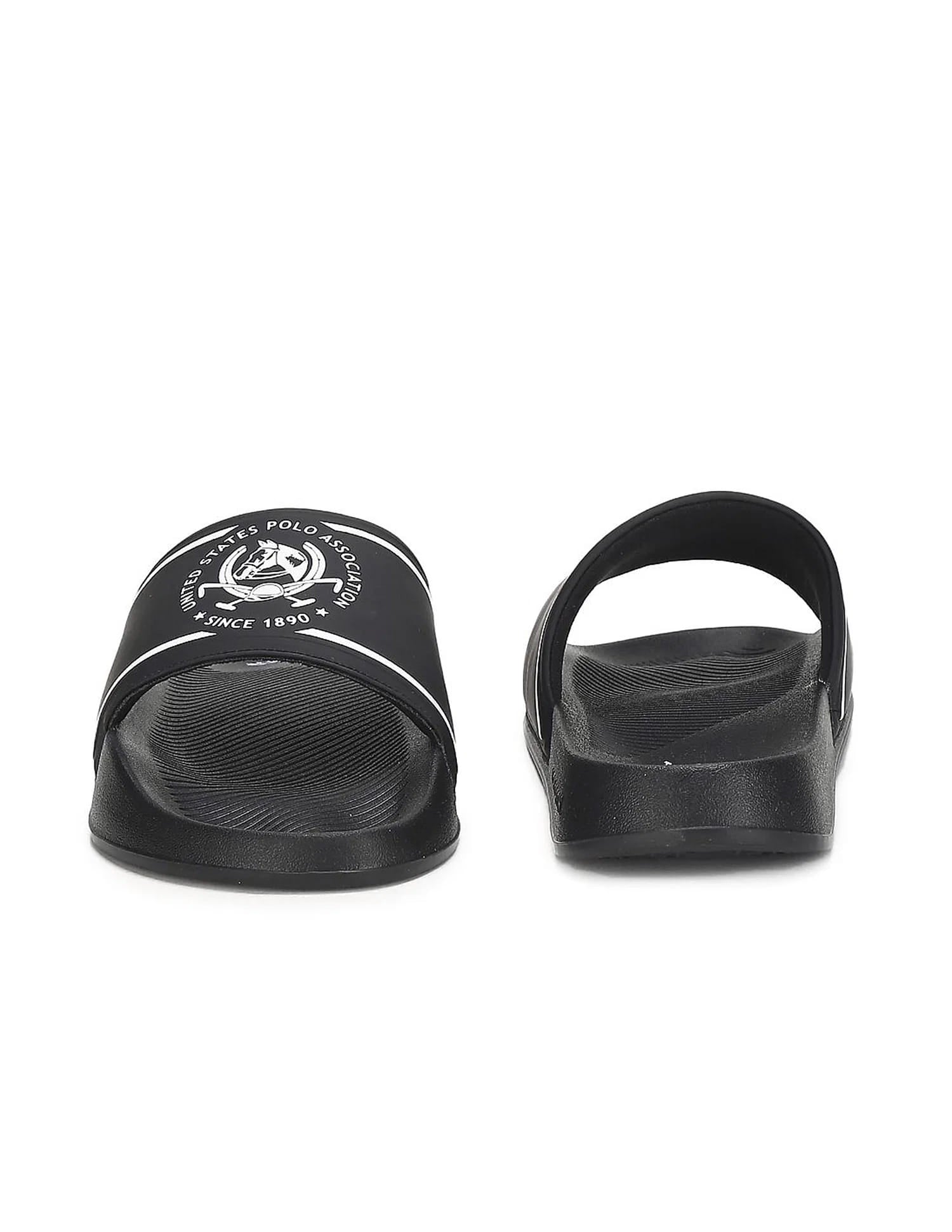 Men Brand Print Zane 5.0 Slides Black - U.S. Polo Assn. India | Large