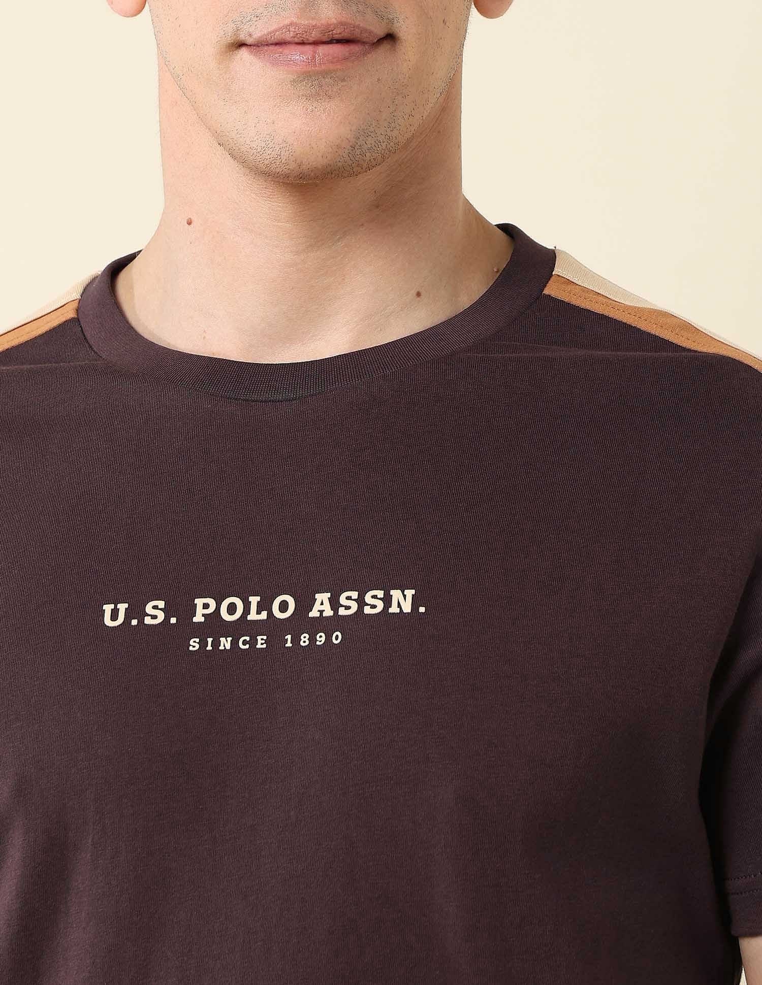Contrast Taped Slim Fit T-Shirt Dark Brown - U.S. POLO ASSN. | Large