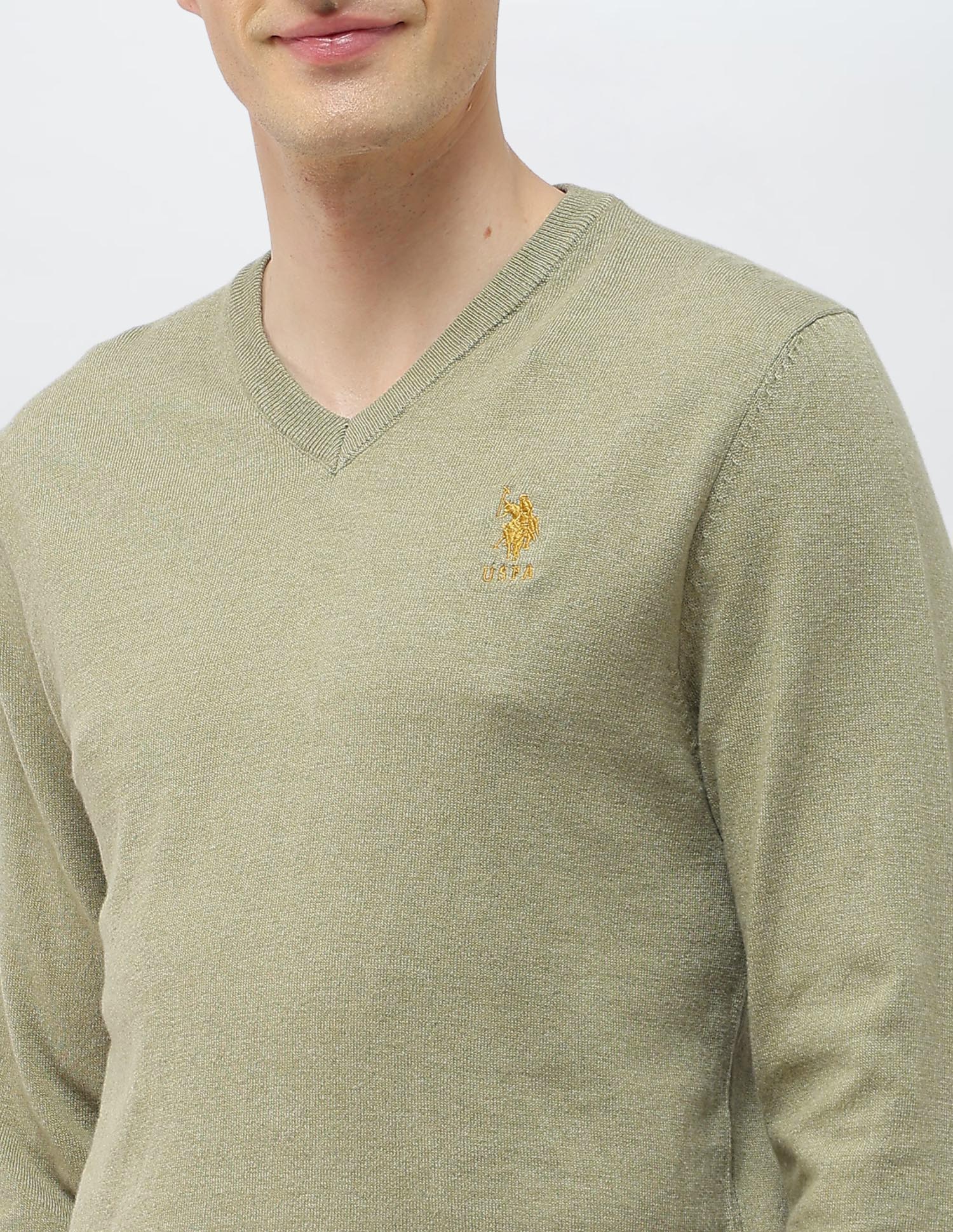 Heathered Regular Fit Sweater Light Green - U.S. POLO ASSN. | Large