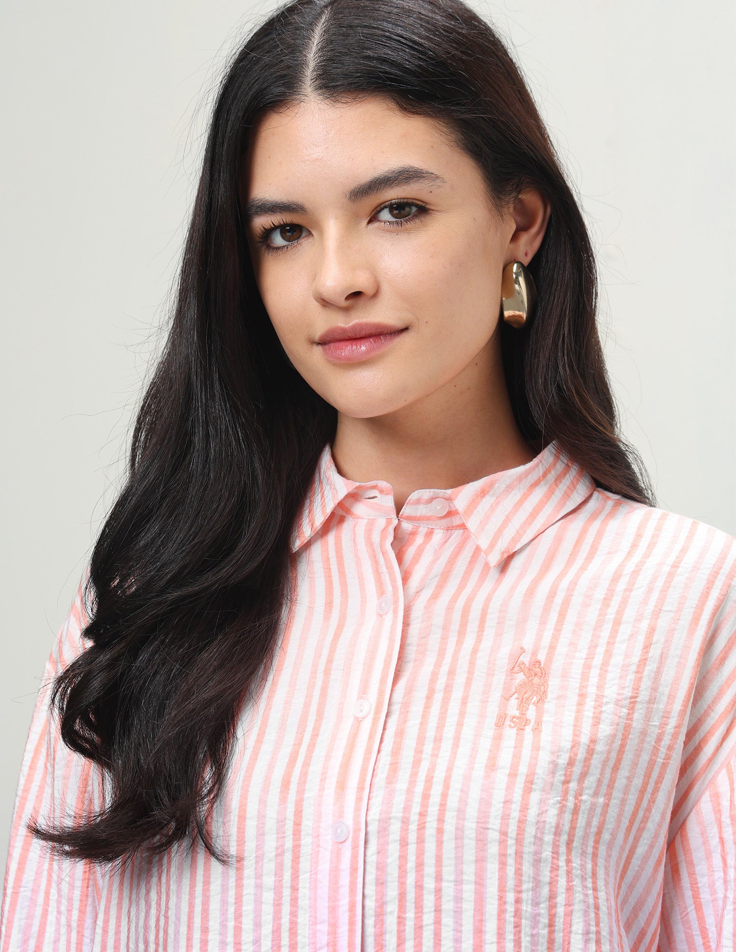 Vertical Striped Relaxed Fit Shirt Light Pink - U.S. Polo Assn. India | Large