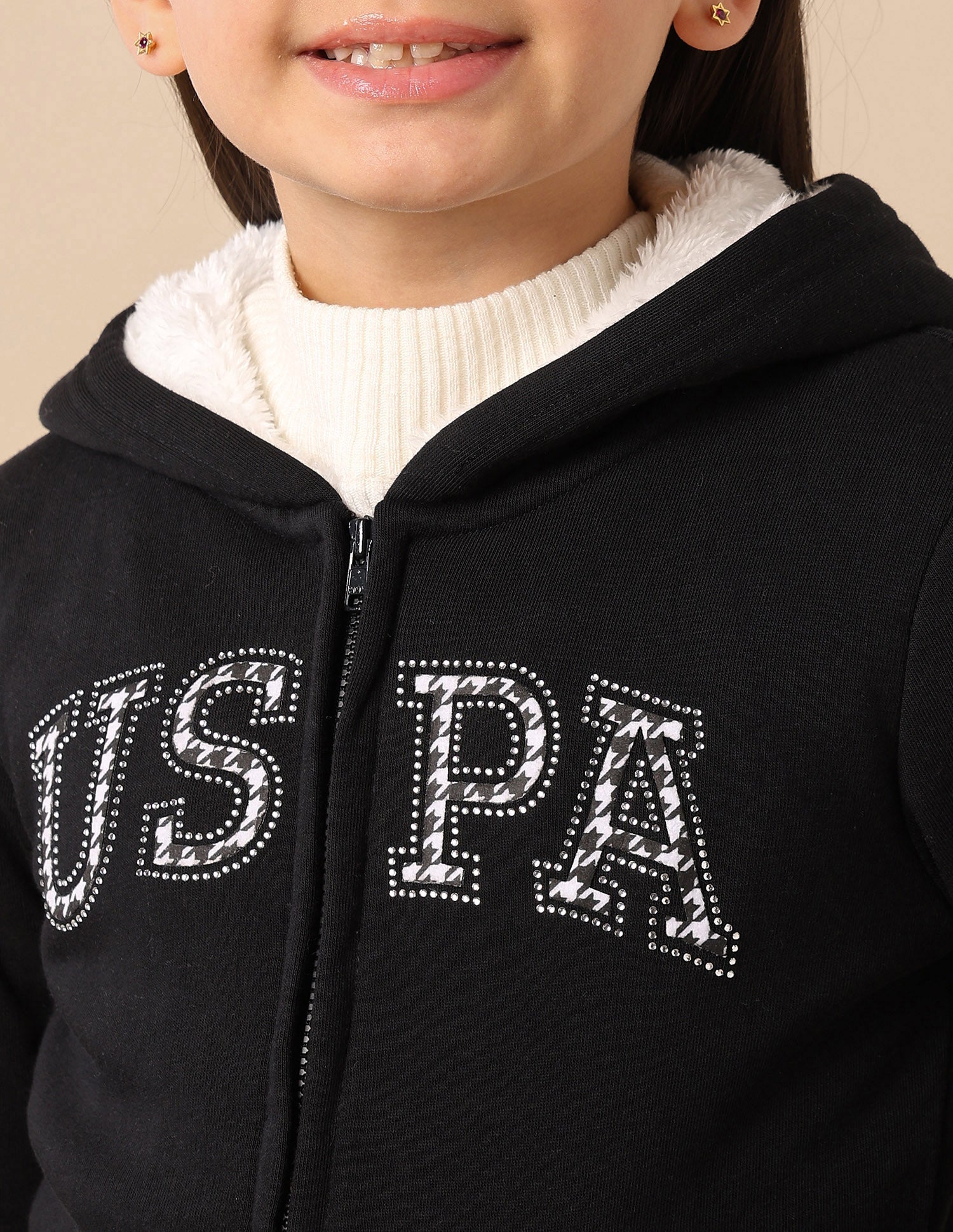 Girls Brand Print Hooded Sweatshirt Black - U.S. POLO ASSN. | Large
