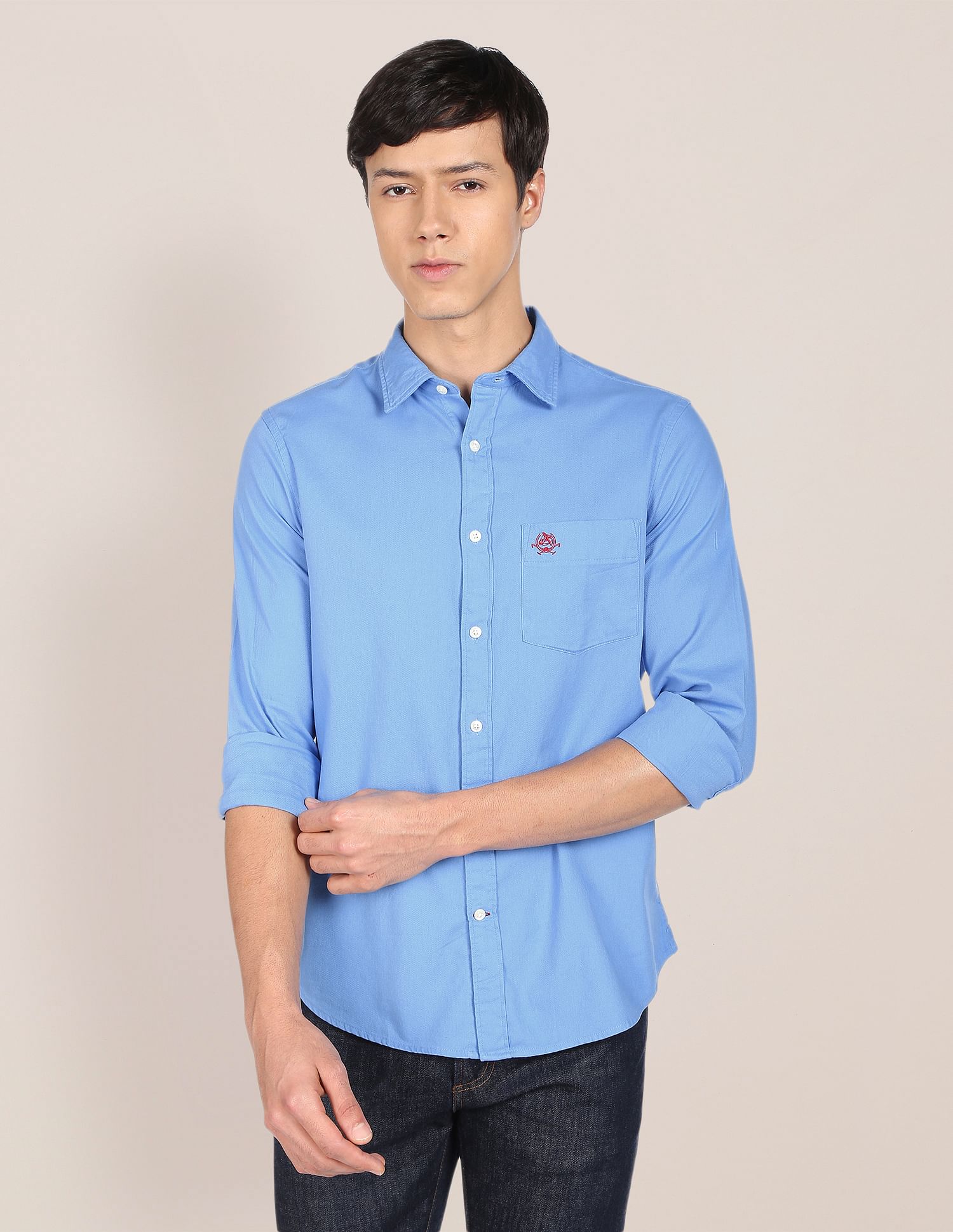 Dobby Weave Solid Casual Shirt Carolina Blue - U.S. POLO ASSN. | Large