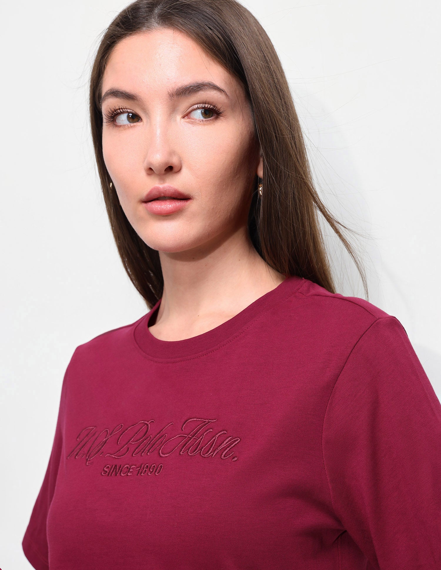 Cord Brand Embroidered Boxy Fit T-Shirt Dark Red - U.S. Polo Assn. India | Large