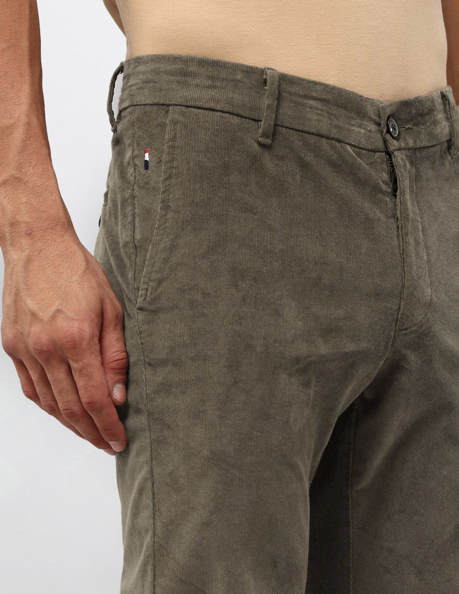 Denver Slim Fit Corduroy Trousers Light Olive - U.S. POLO ASSN. | Large