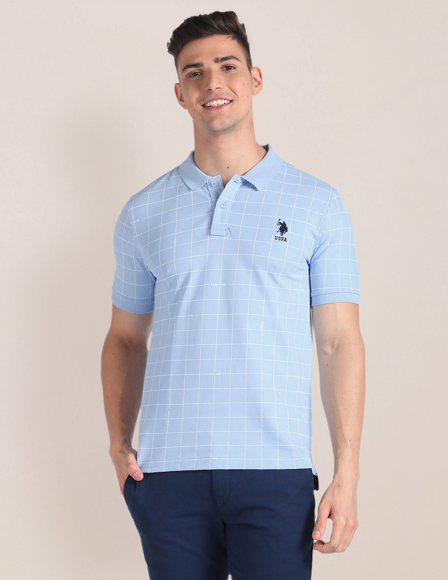 Graph Check Slim Polo Shirt Light Blue - U.S. Polo Assn. India | Large
