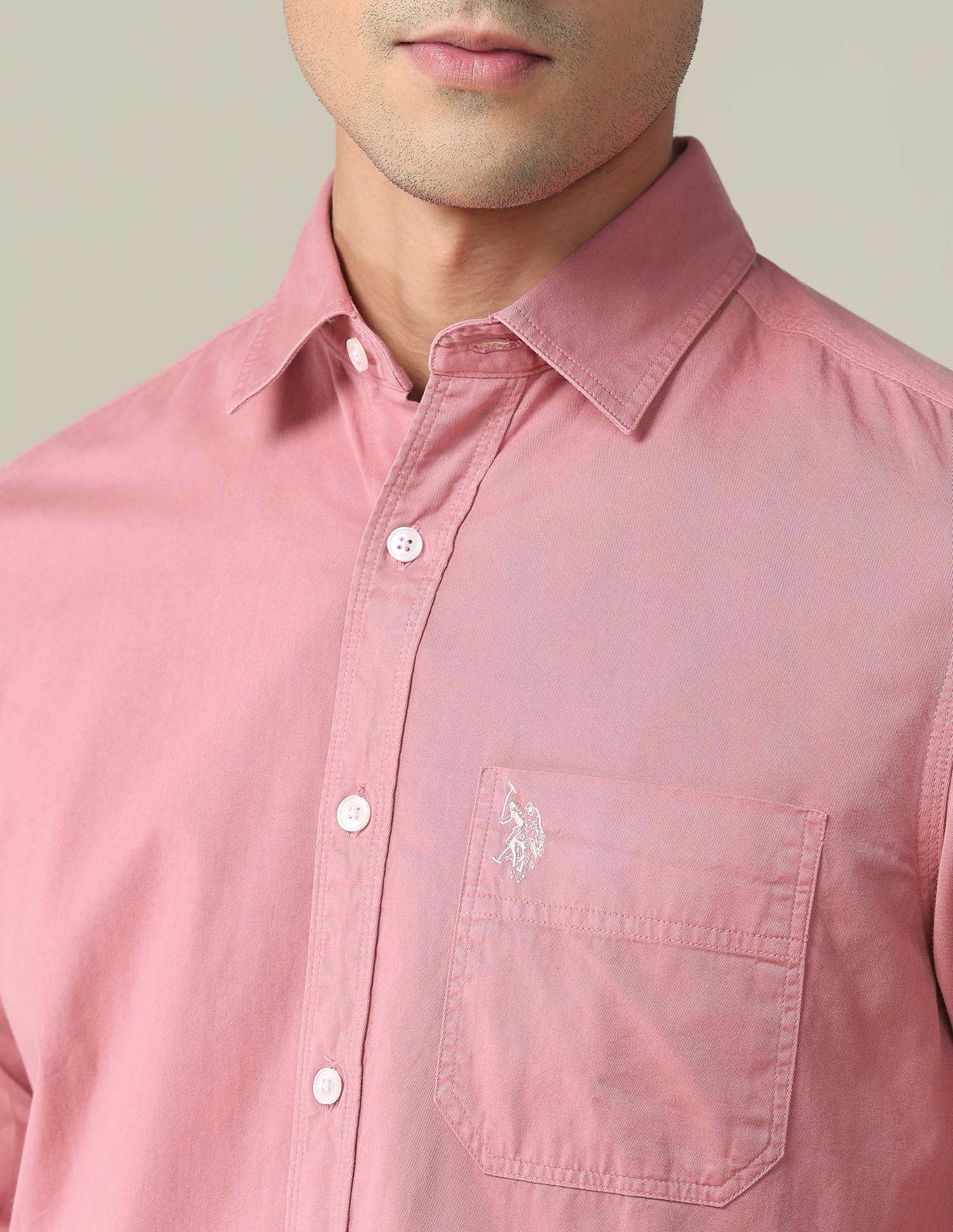 Solid Twill Convertible Sleeve Casual Shirt Dusty Pink - U.S. POLO ASSN. | Large