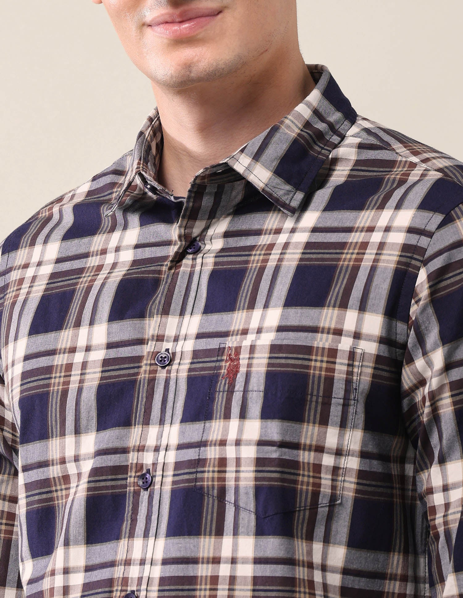 Tailored Fit Grid Tattersall Checked Shirt Navy - U.S. Polo Assn. India | Large