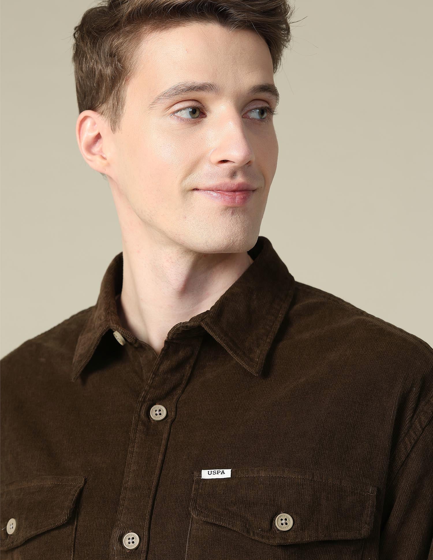 Corduroy Regular Fit Shacket Dark Brown - U.S. Polo Assn. India | Large