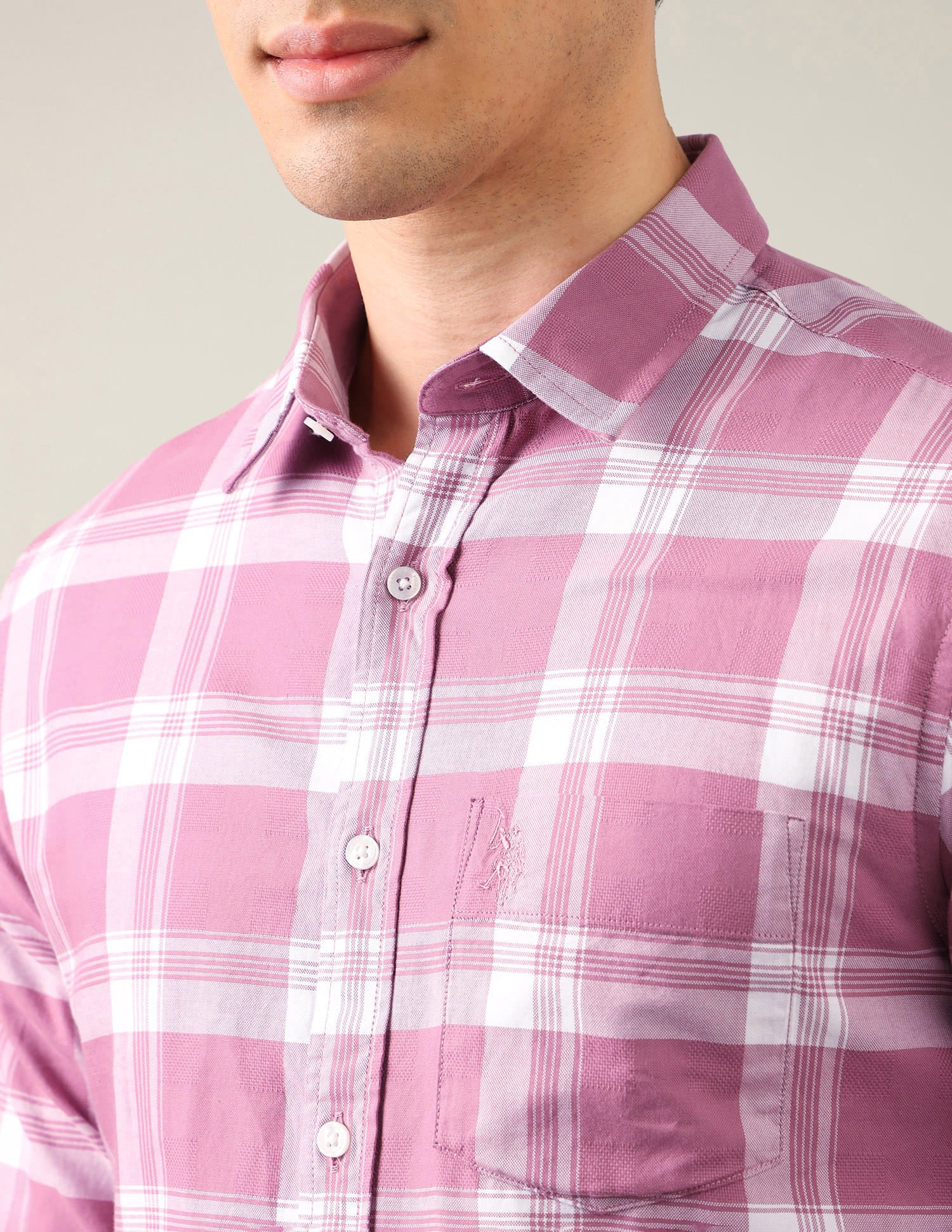 Grid Tattersall Checked Tailored Fit Shirt Pink - U.S. Polo Assn. India | Large