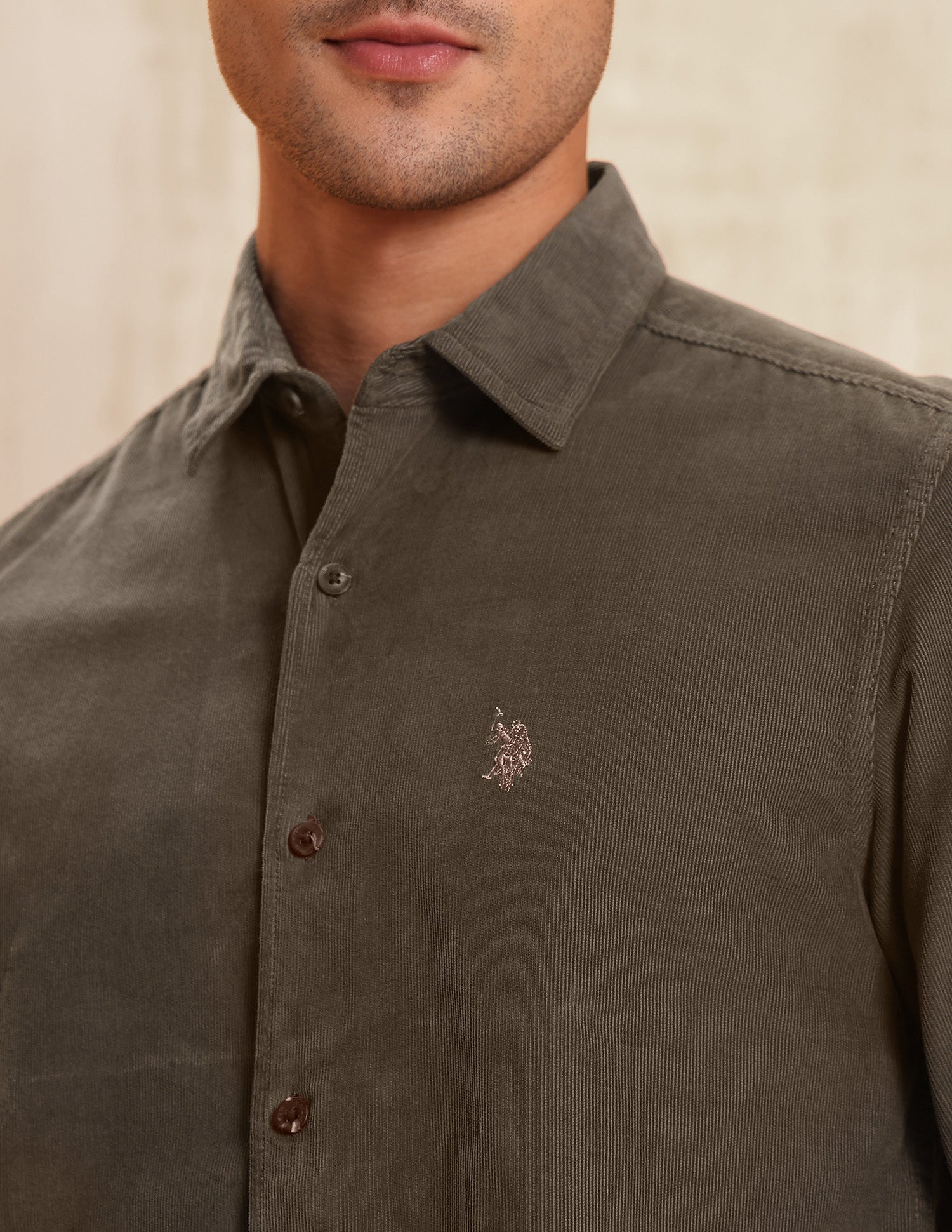 Corduroy Pure Cotton Shirt Olive - U.S. POLO ASSN. | Large