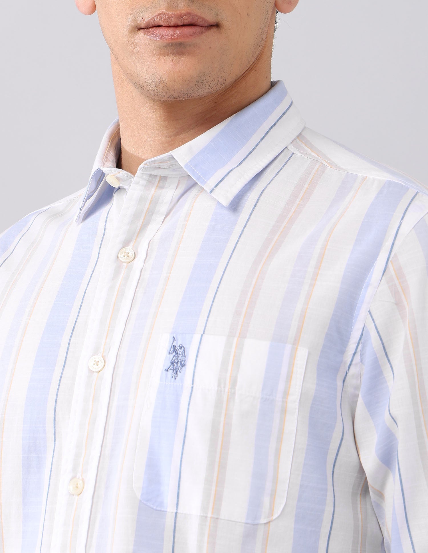 Pure Cotton Regular Fit Shirt Light Blue - U.S. Polo Assn. India | Large