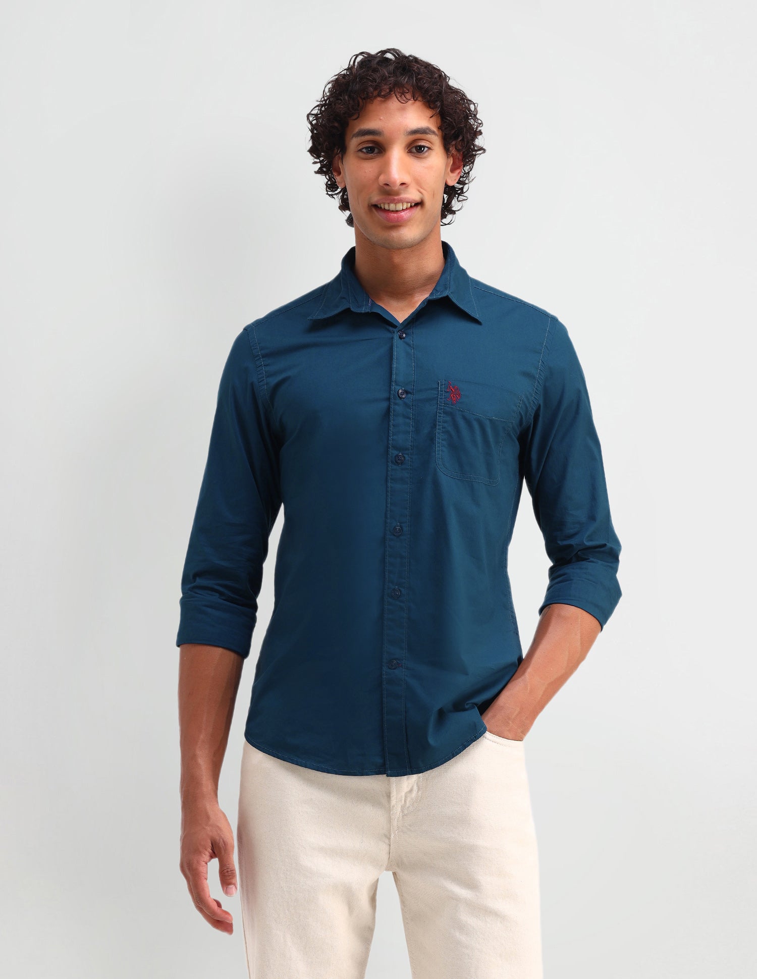 Solid Pattern Twill Shirt Blue - U.S. Polo Assn. India | Large
