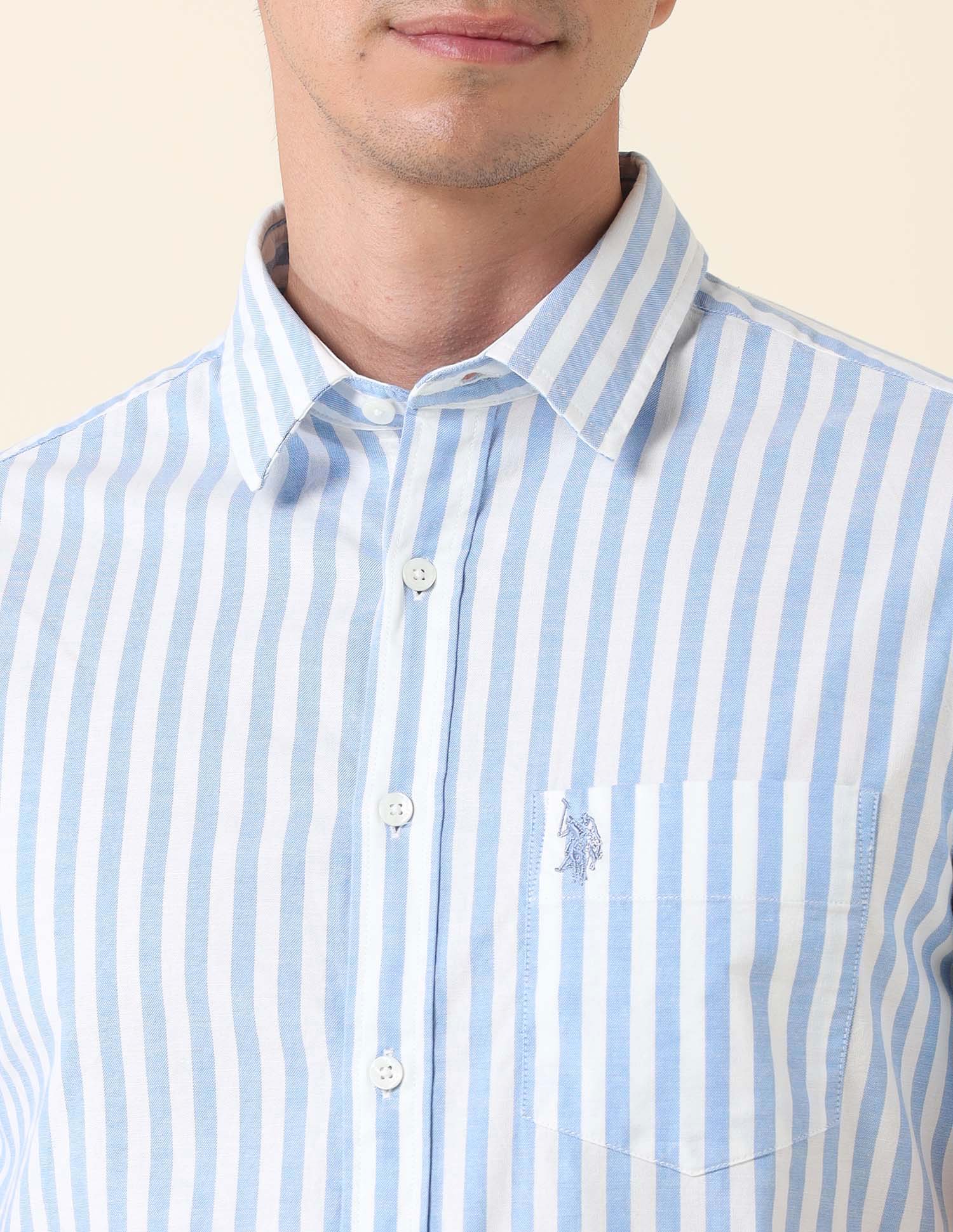 Tailored Fit Vertical Striped Shirt Blue - U.S. Polo Assn. India | Large
