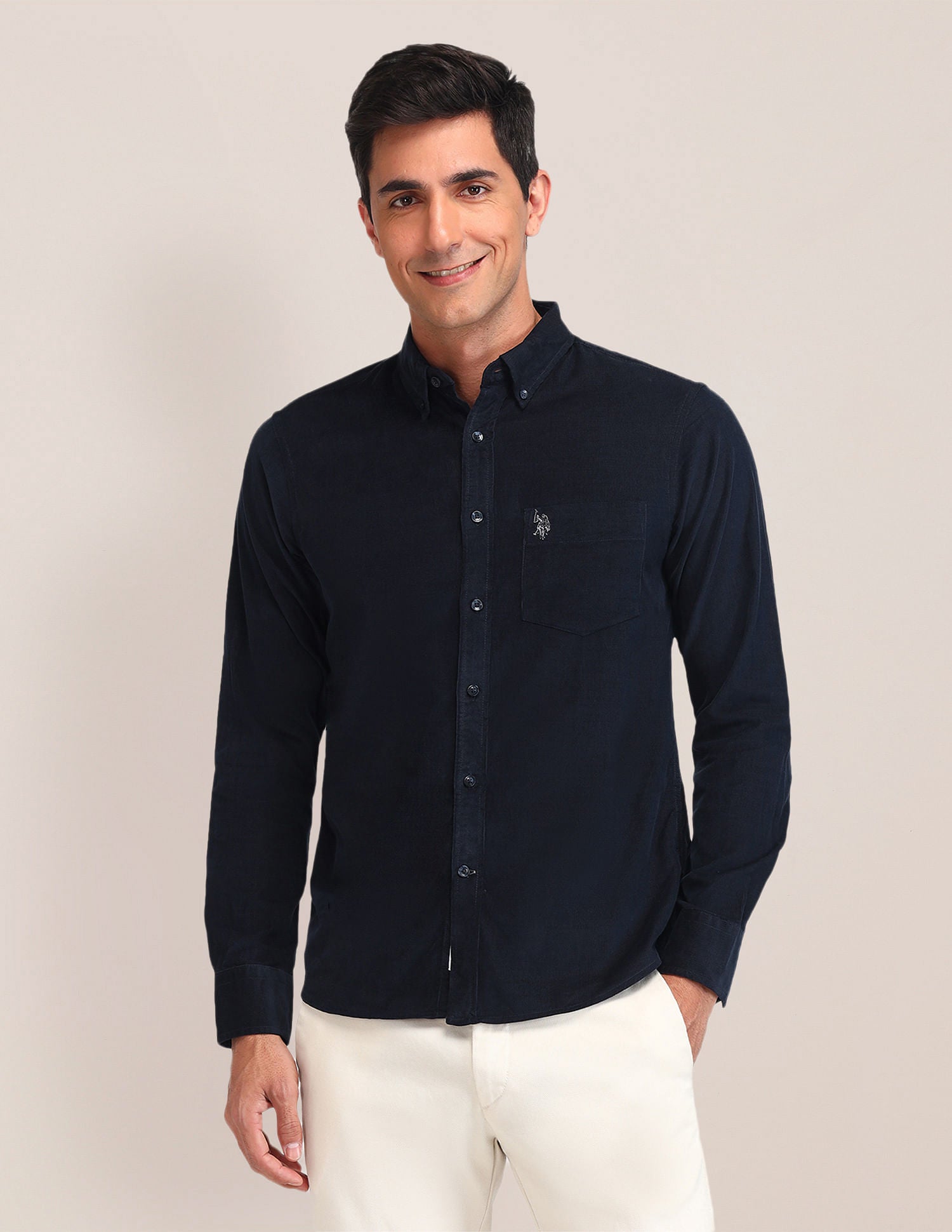 Tailored Fit Corduroy Shirt Navy - U.S. Polo Assn. India | Large
