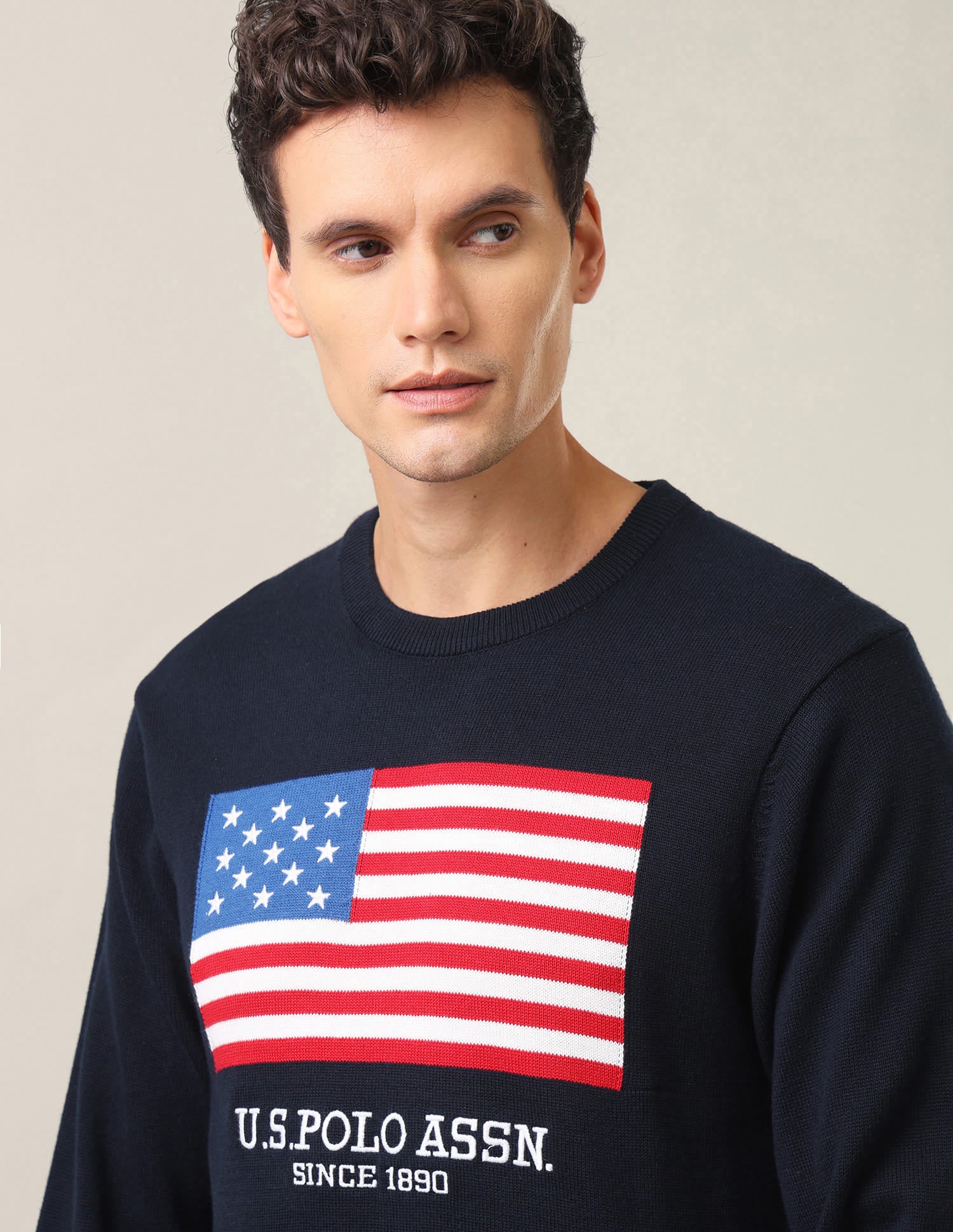 Crew Neck Brand Embroidered Sweater Navy - U.S. Polo Assn. India | Large