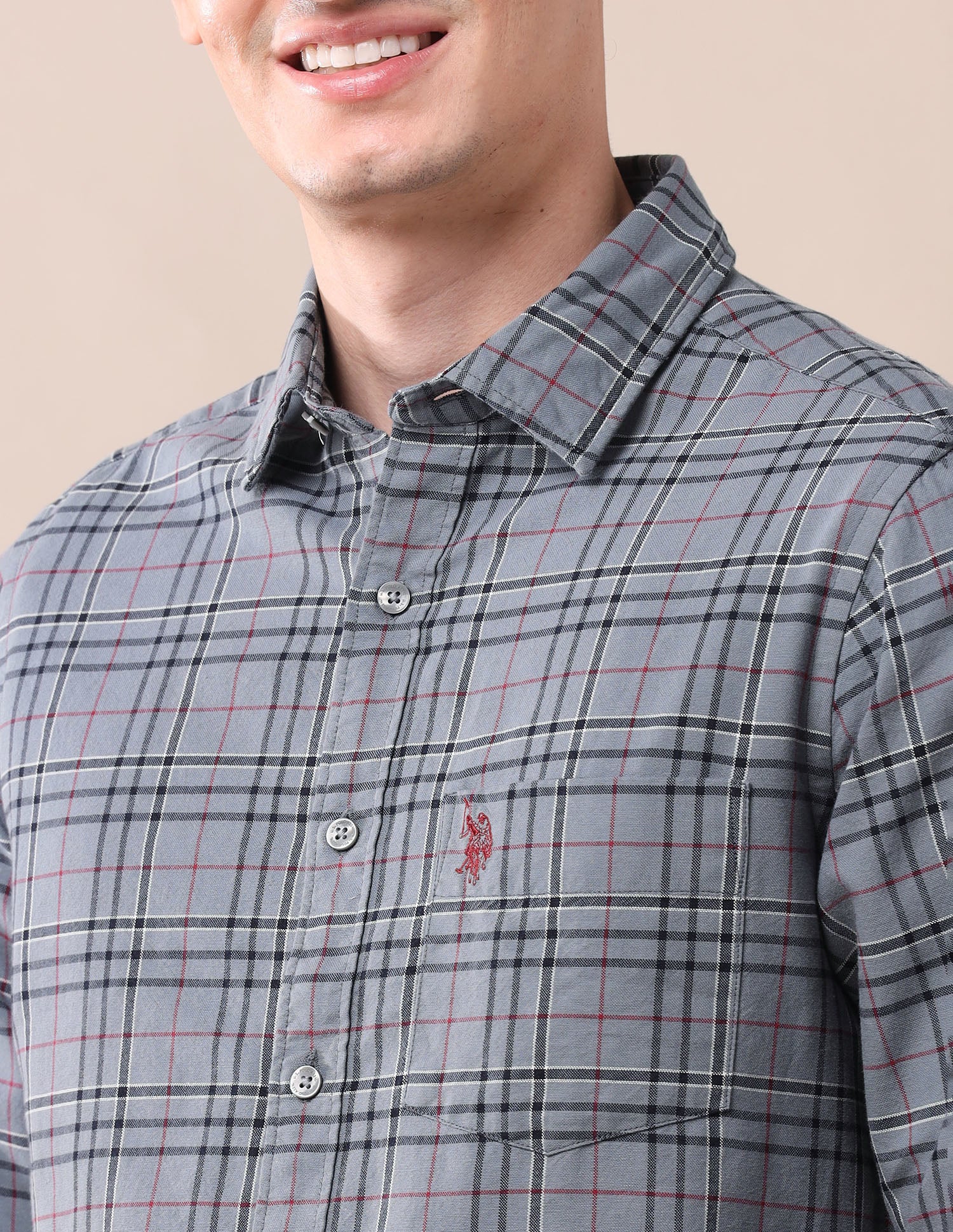 Grid Tattersall Checked Tailored Fit Oxford Shirt Grey - U.S. POLO ASSN. | Large