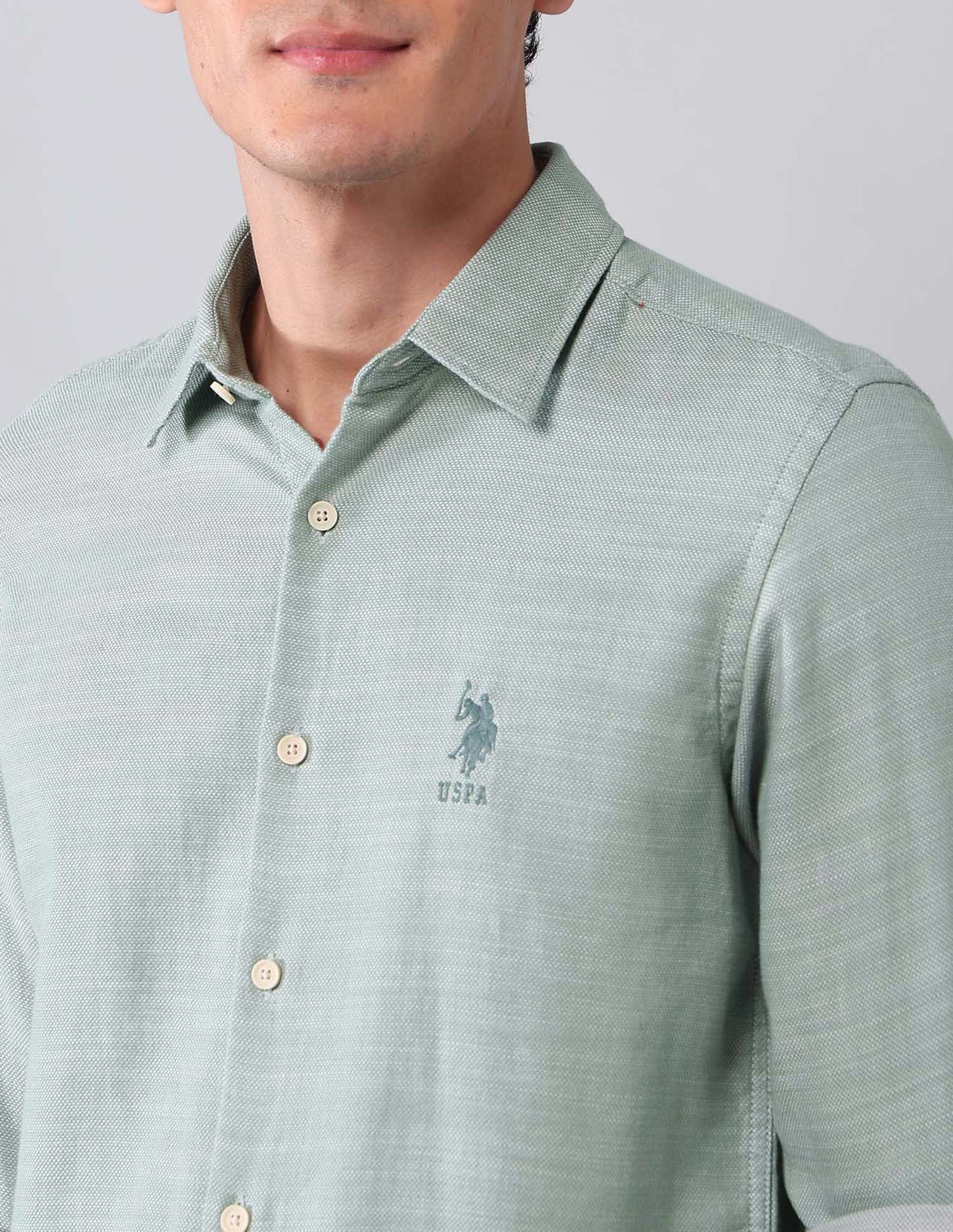 All-Over Printed Pure Cotton Shirt Green - U.S. Polo Assn. India | Large