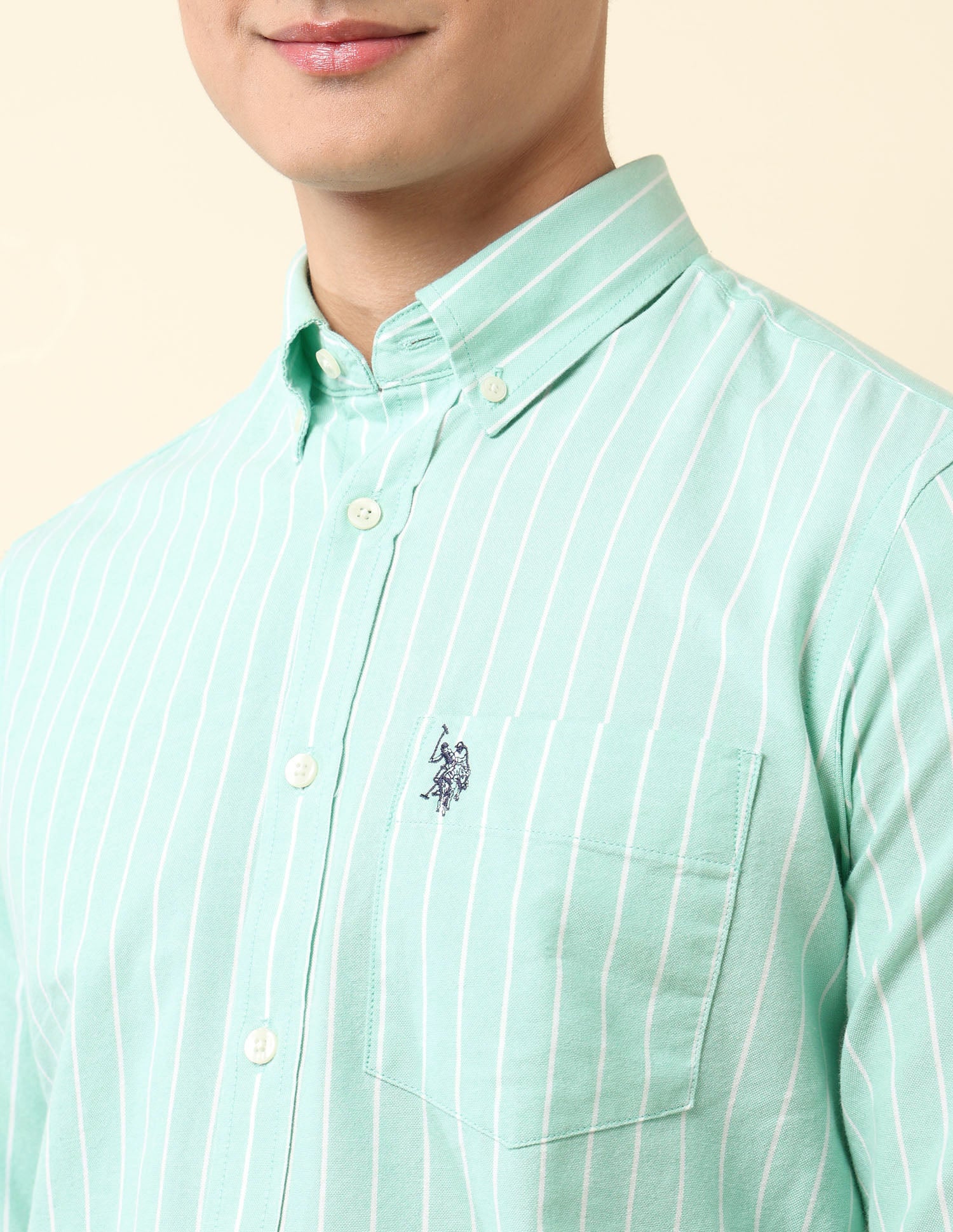 Vertical Striped Oxford Button-Down Shirt Mint - U.S. Polo Assn. India | Large