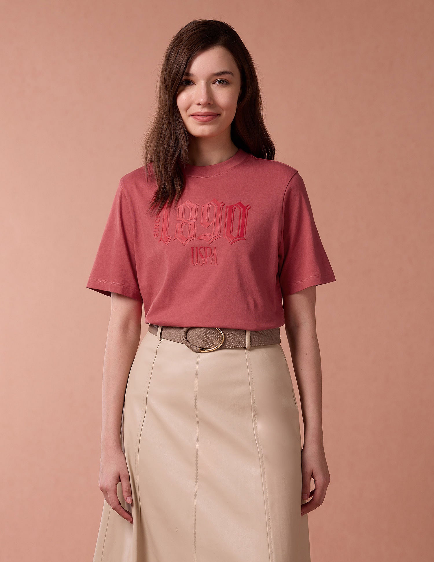 Boxy Fit Gel Print T-Shirt Coral - U.S. Polo Assn. India | Large