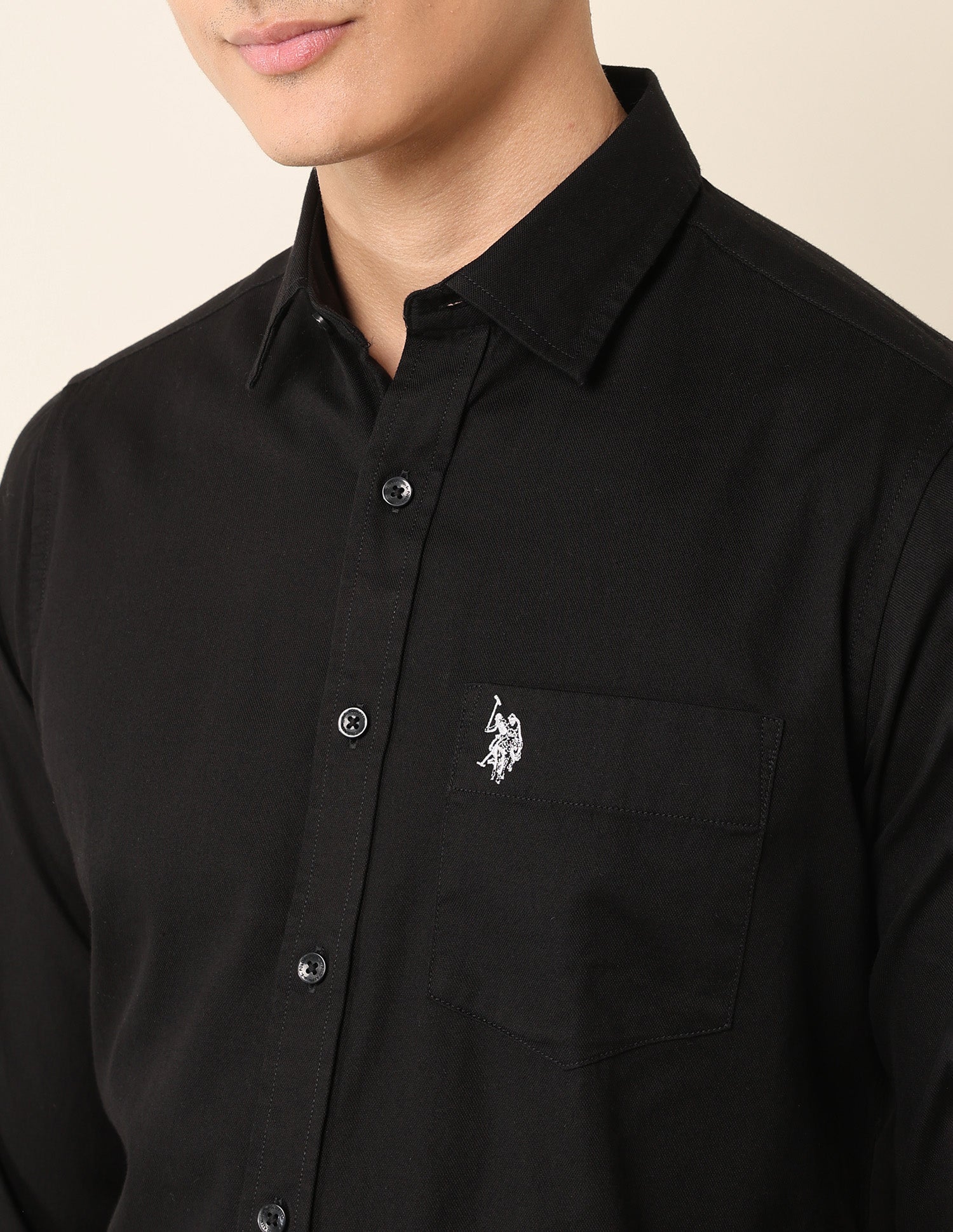 Tailored Fit Pure Cotton Shirt Black - U.S. Polo Assn. India | Large