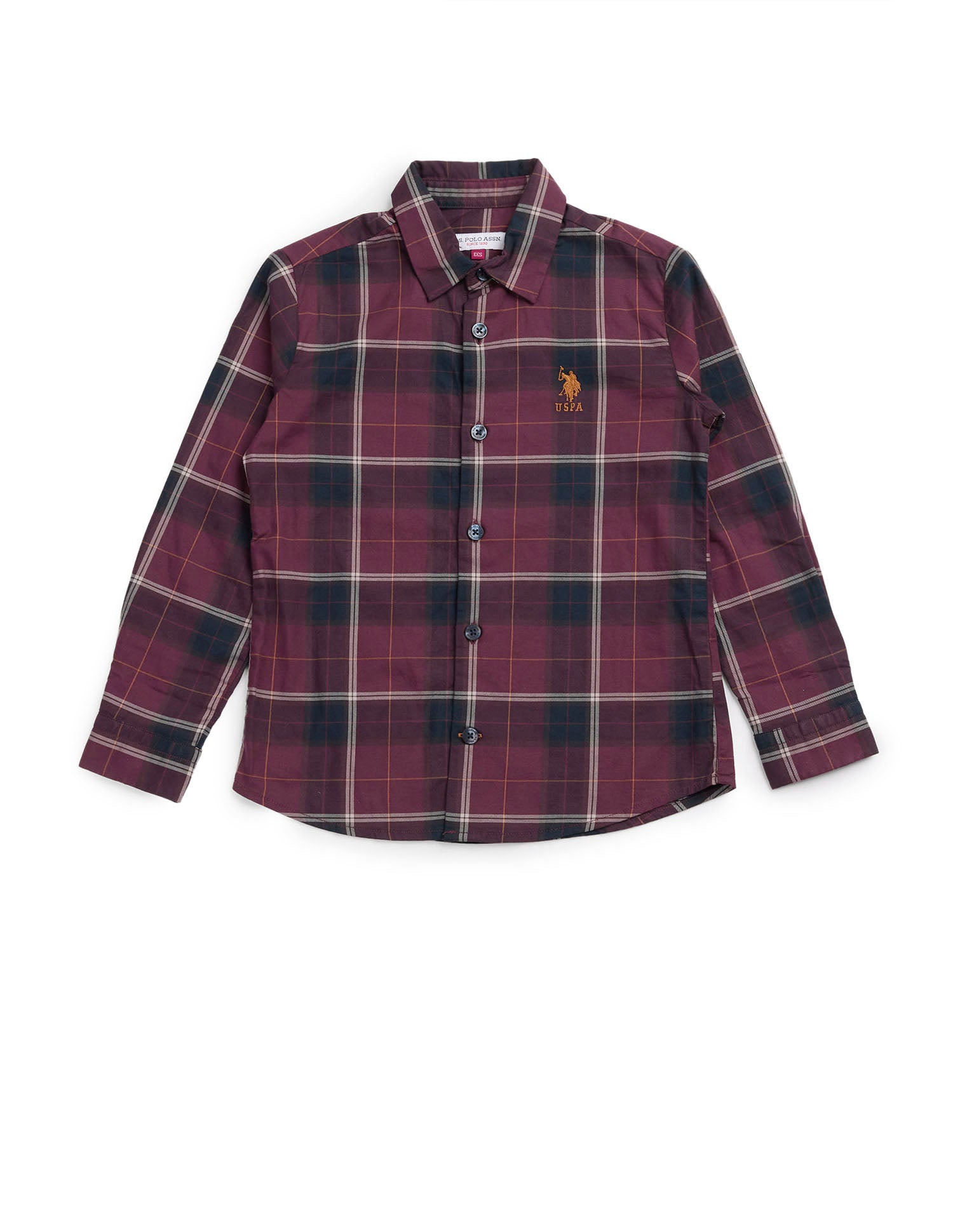 Boys Plaid Checked Twill Shirt Maroon - U.S. POLO ASSN. | Large