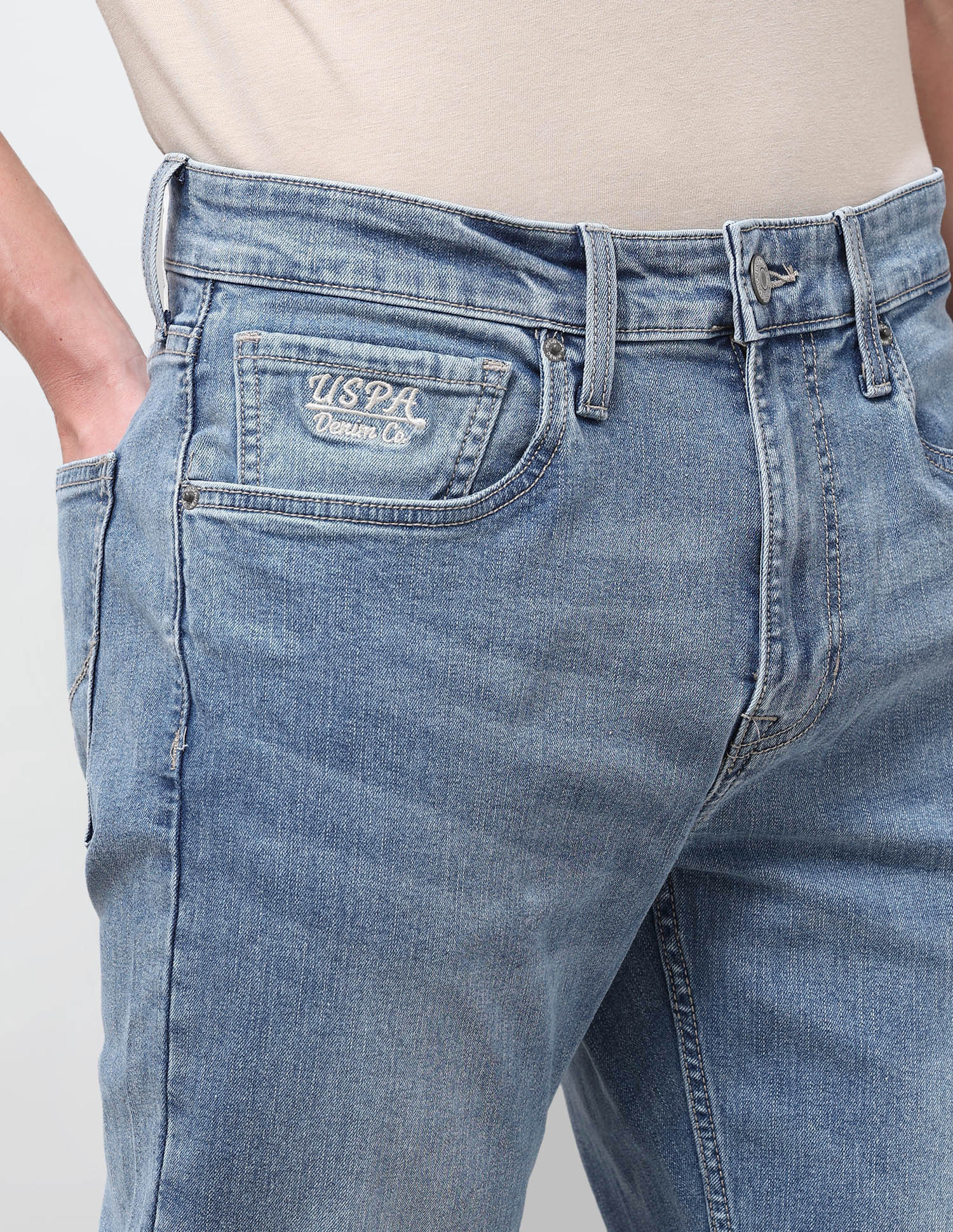 Harold Slim Straight Fit Blue Jeans Light Indigo - U.S. Polo Assn. India | Large
