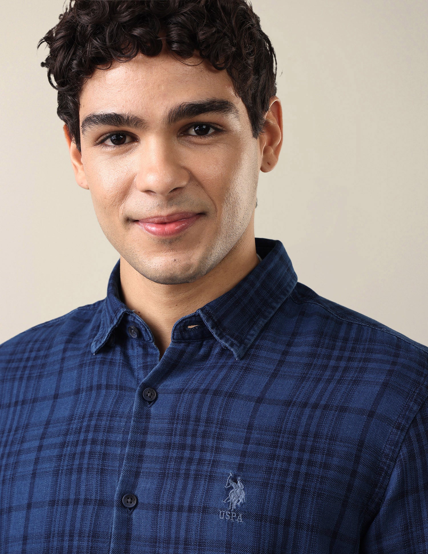 Twill Plaid Checked Shirt Dark Indigo - U.S. Polo Assn. India | Large