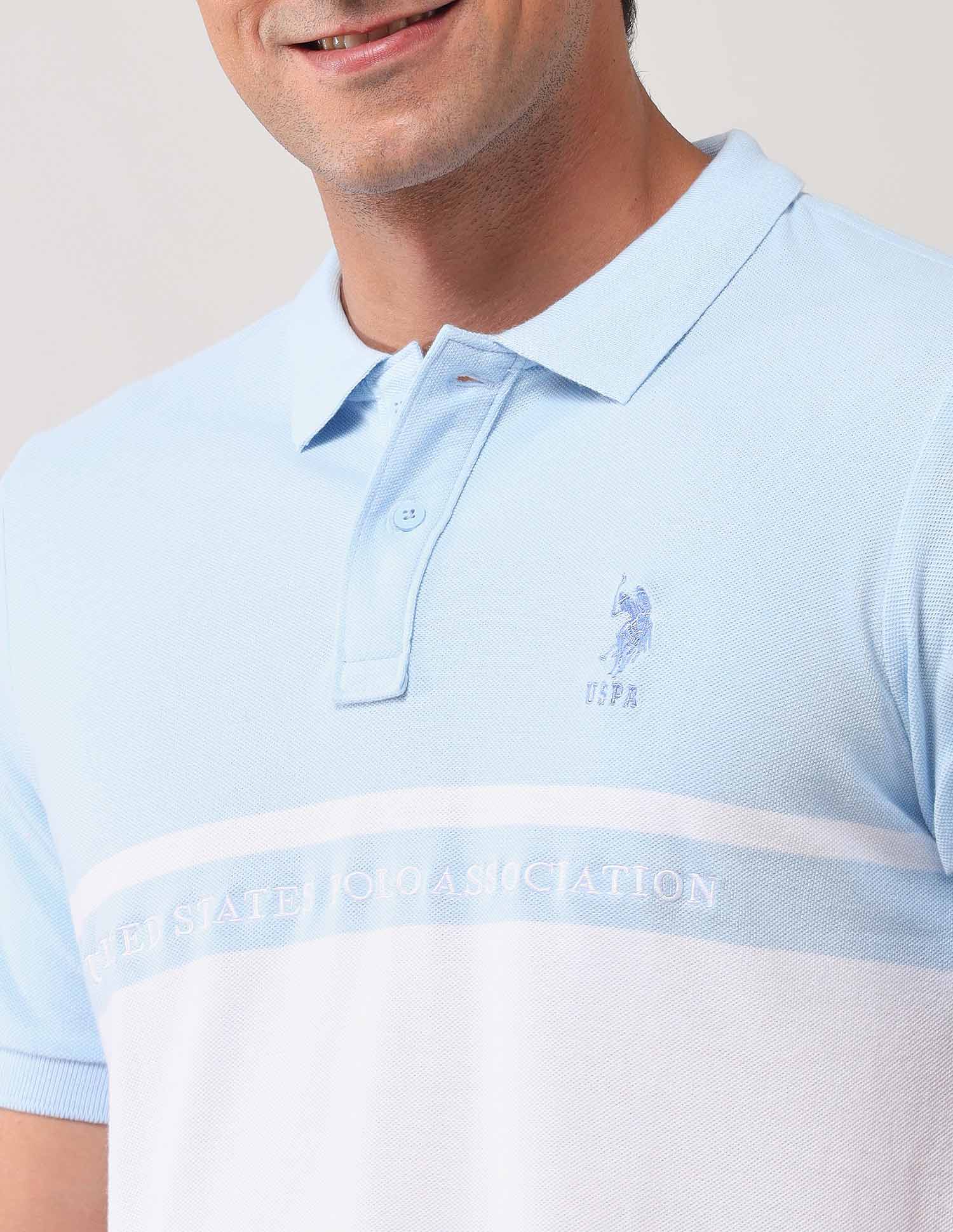 All Over Printed Pure Cotton Polo Shirt Light Blue - U.S. Polo Assn. India | Large