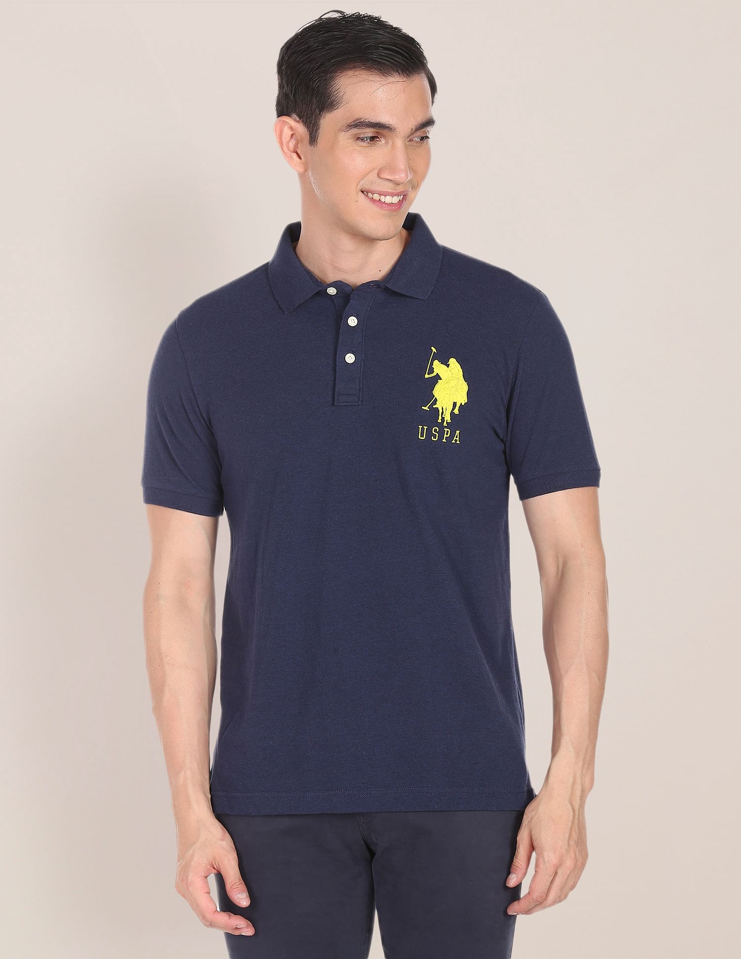 Men Dark Blue Pique Logo Polo Shirt – U.S. Polo Assn. India