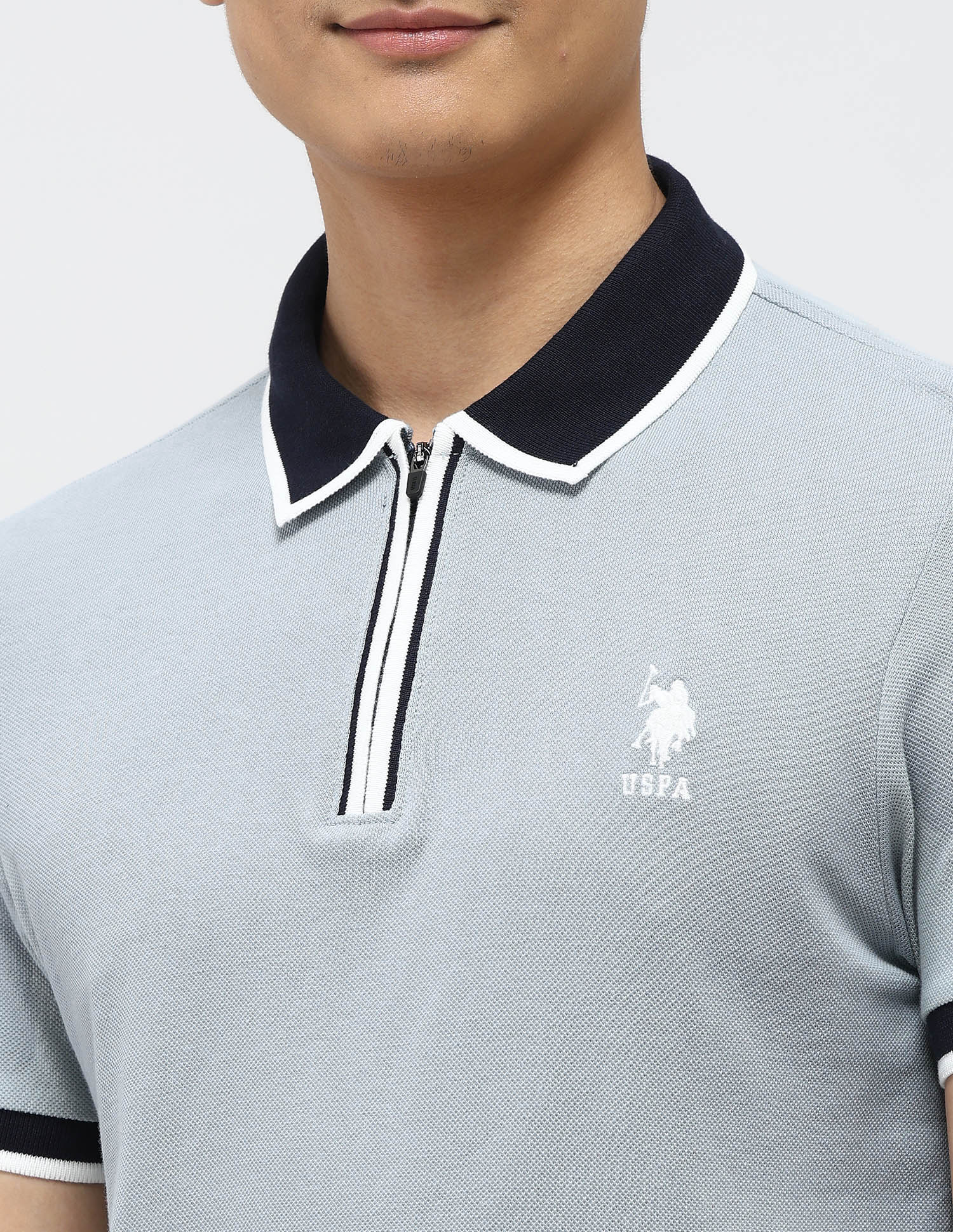 Pure Cotton Muscle Fit Polo Shirt Light Grey - U.S. Polo Assn. India | Large