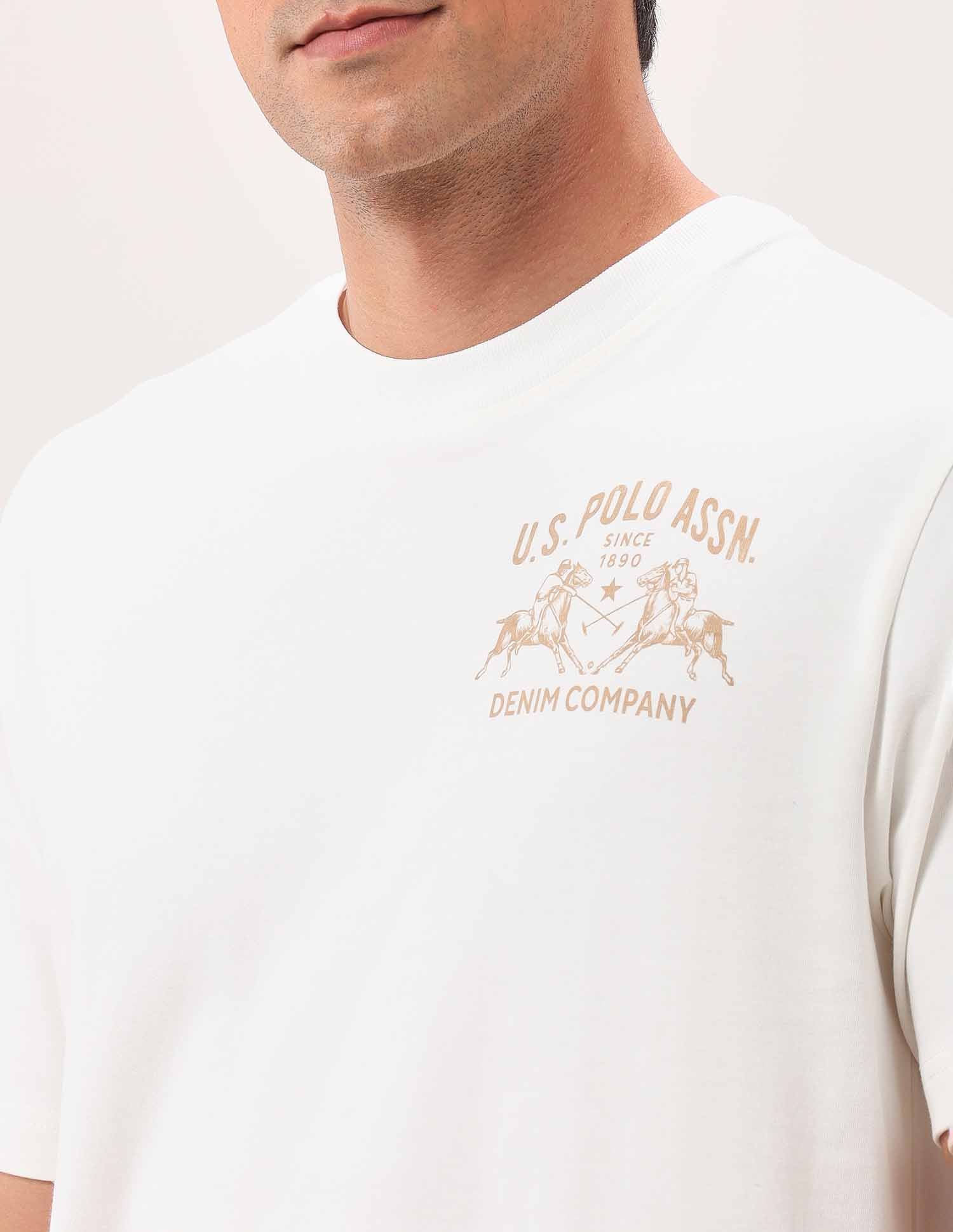 Brand Printed Oversized Fit T-Shirt Ivory - U.S. Polo Assn. India | Large