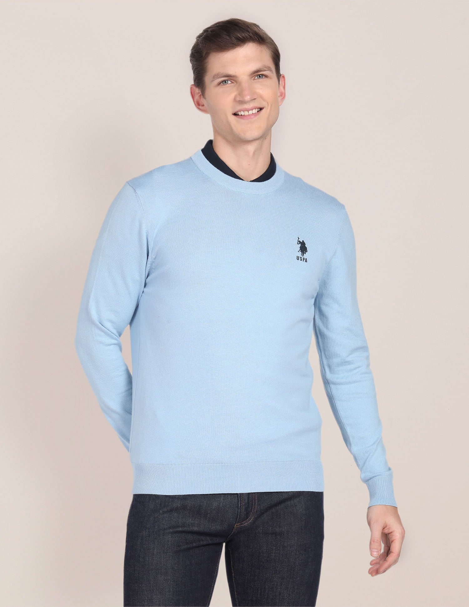 Crew Neck Solid Sweater Light Blue - U.S. POLO ASSN. | Large