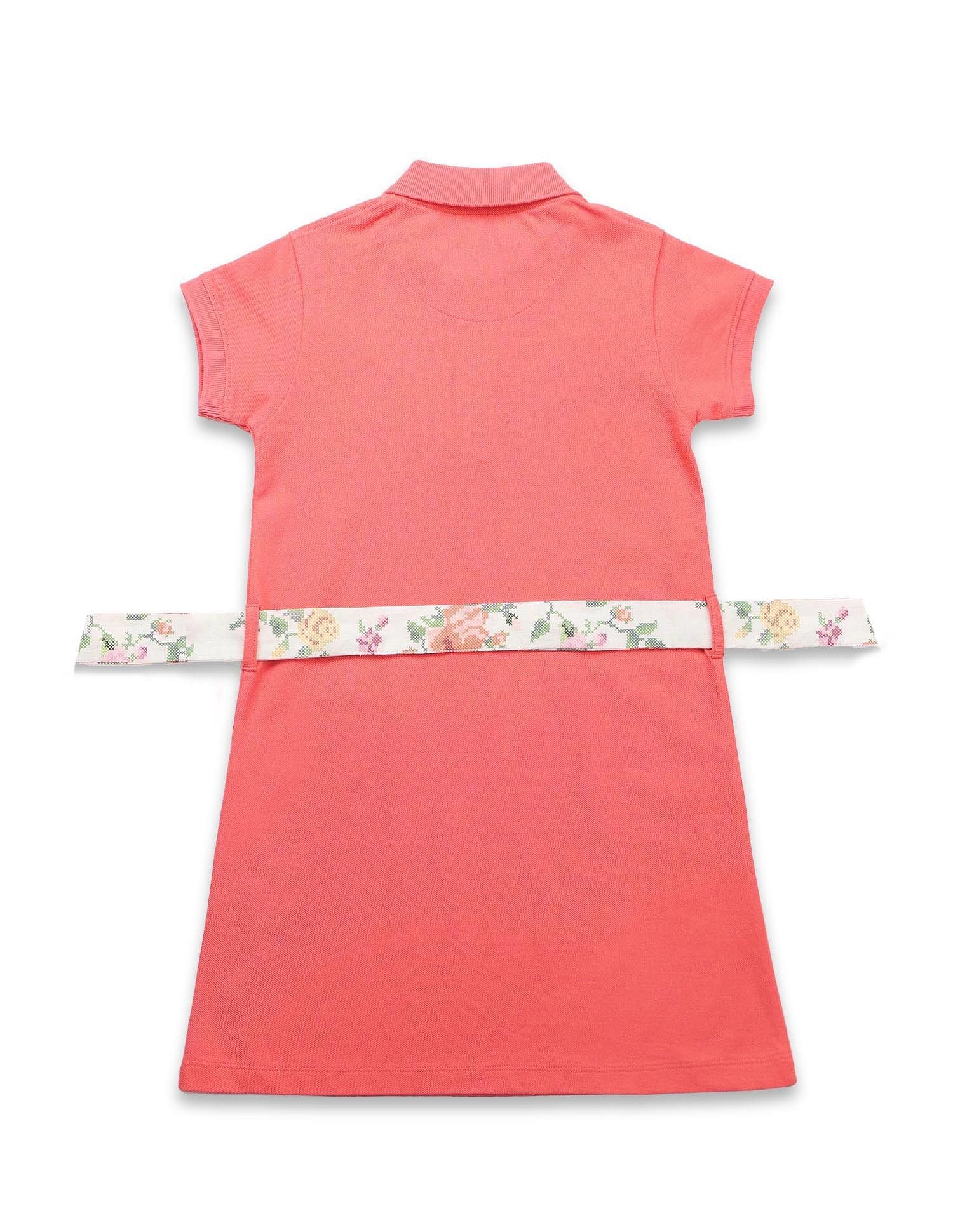 Girls Solid A Line Polo Dress Coral - U.S. POLO ASSN. | Large