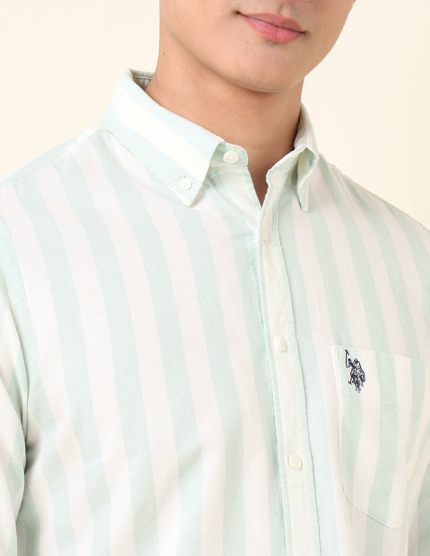 Vertical Striped Oxford Button-Down Shirt Light Green - U.S. Polo Assn. India | Large