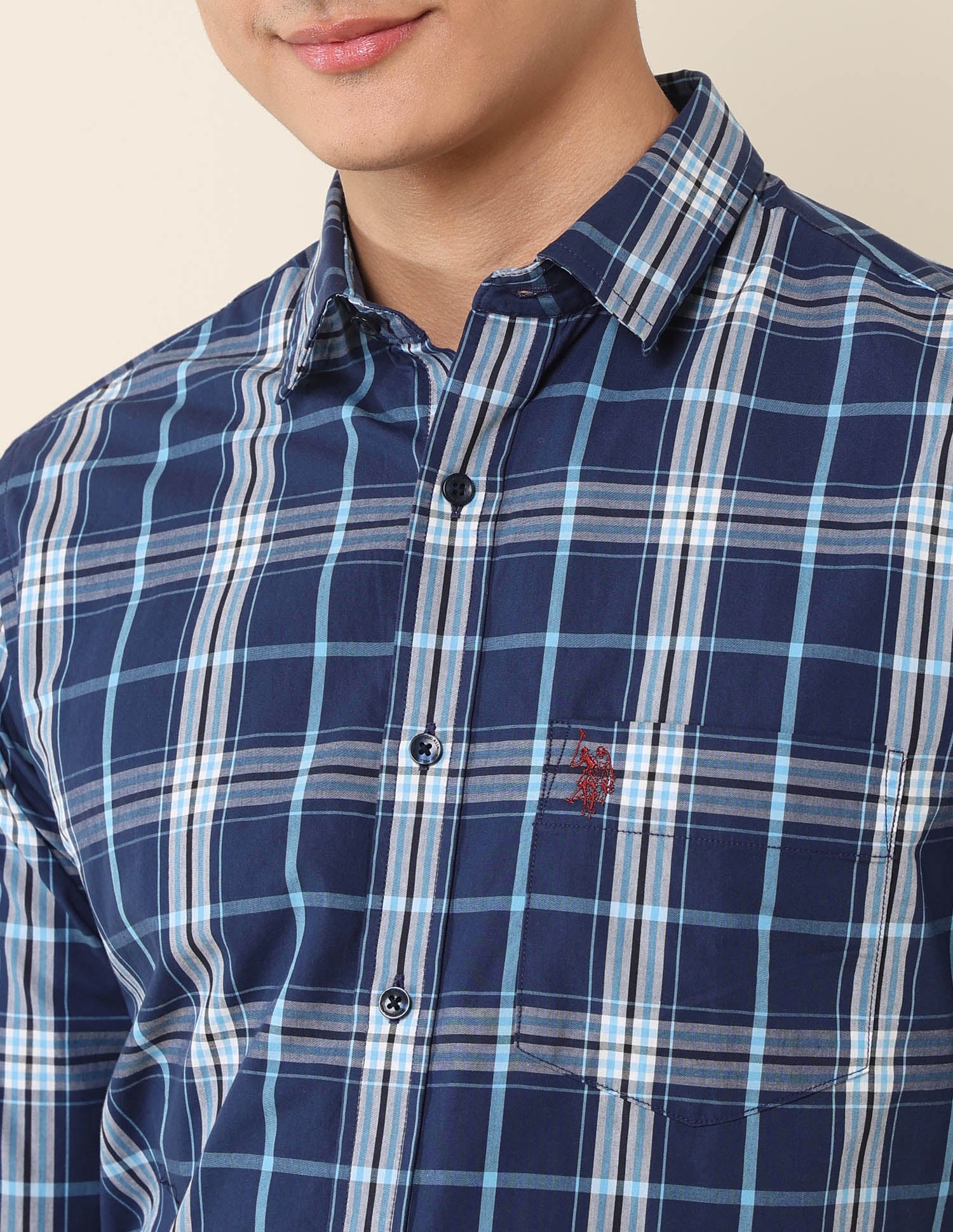 Plaid Checked Pure Cotton Shirt Navy - U.S. Polo Assn. India | Large