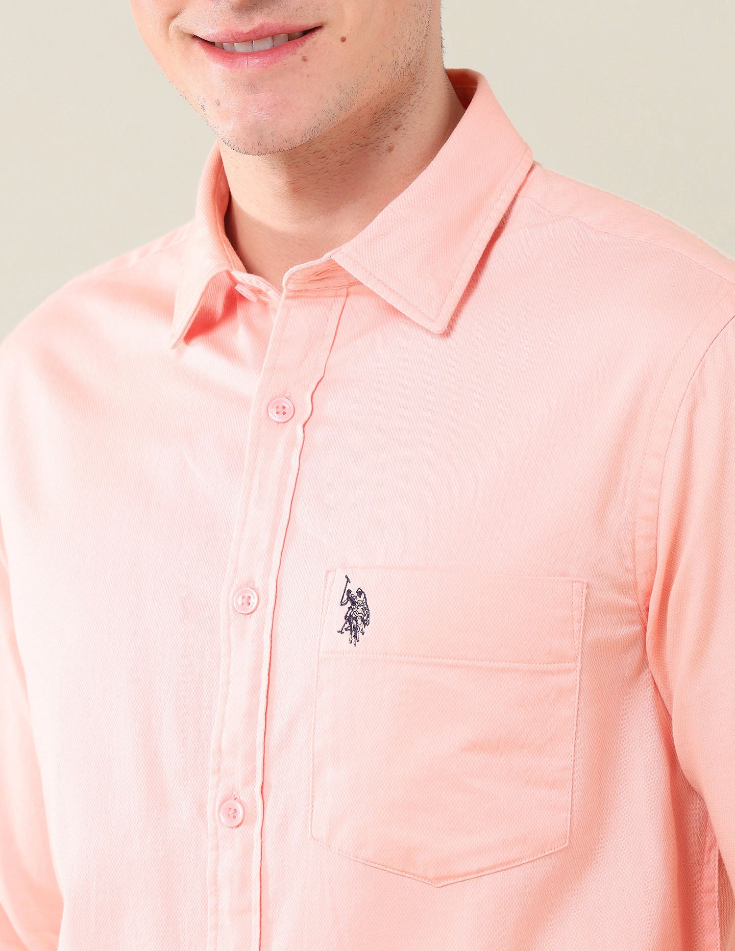 Solid Tailored Fit Shirt Peach - U.S. Polo Assn. India | Large