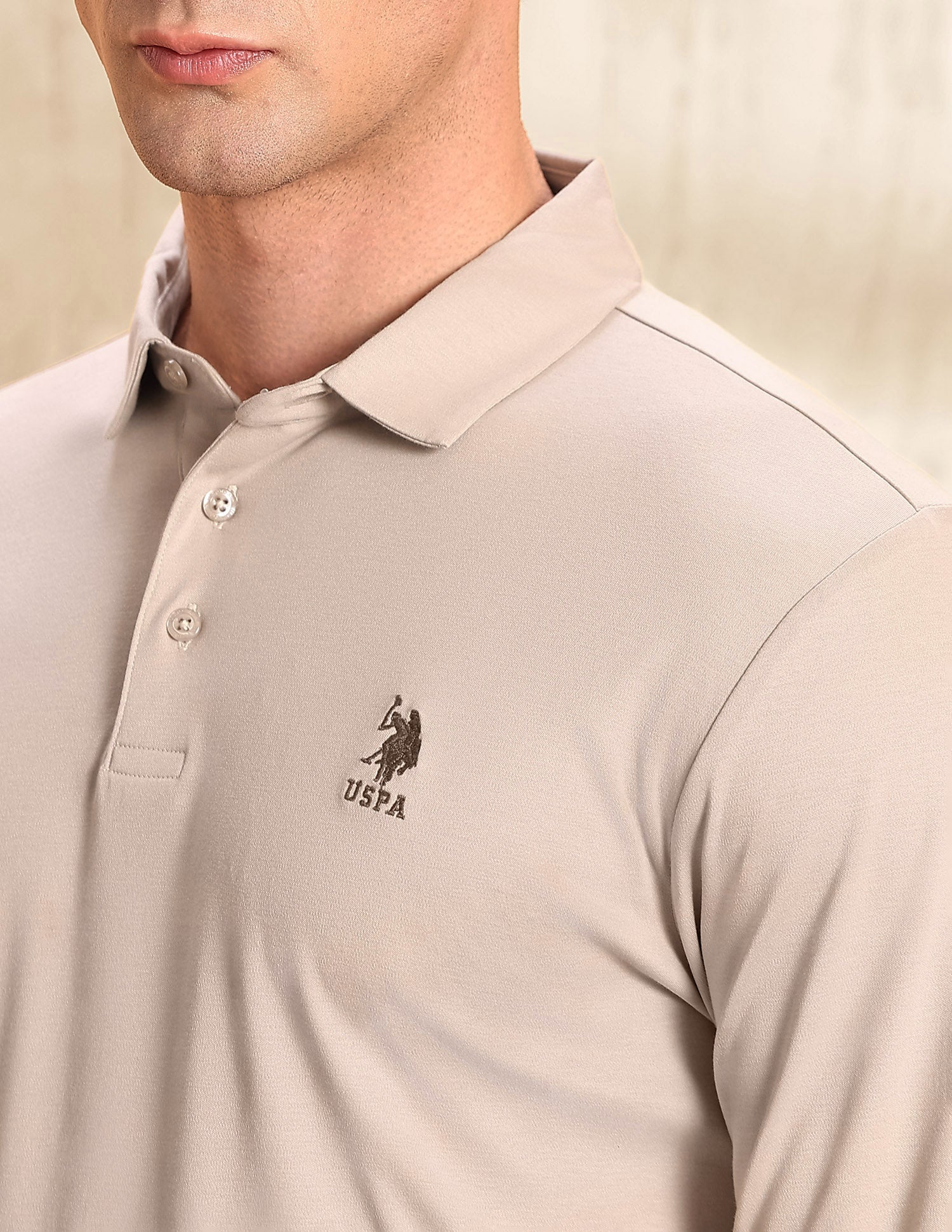 Solid Regular Fit Polo Shirt Beige - U.S. POLO ASSN. | Large