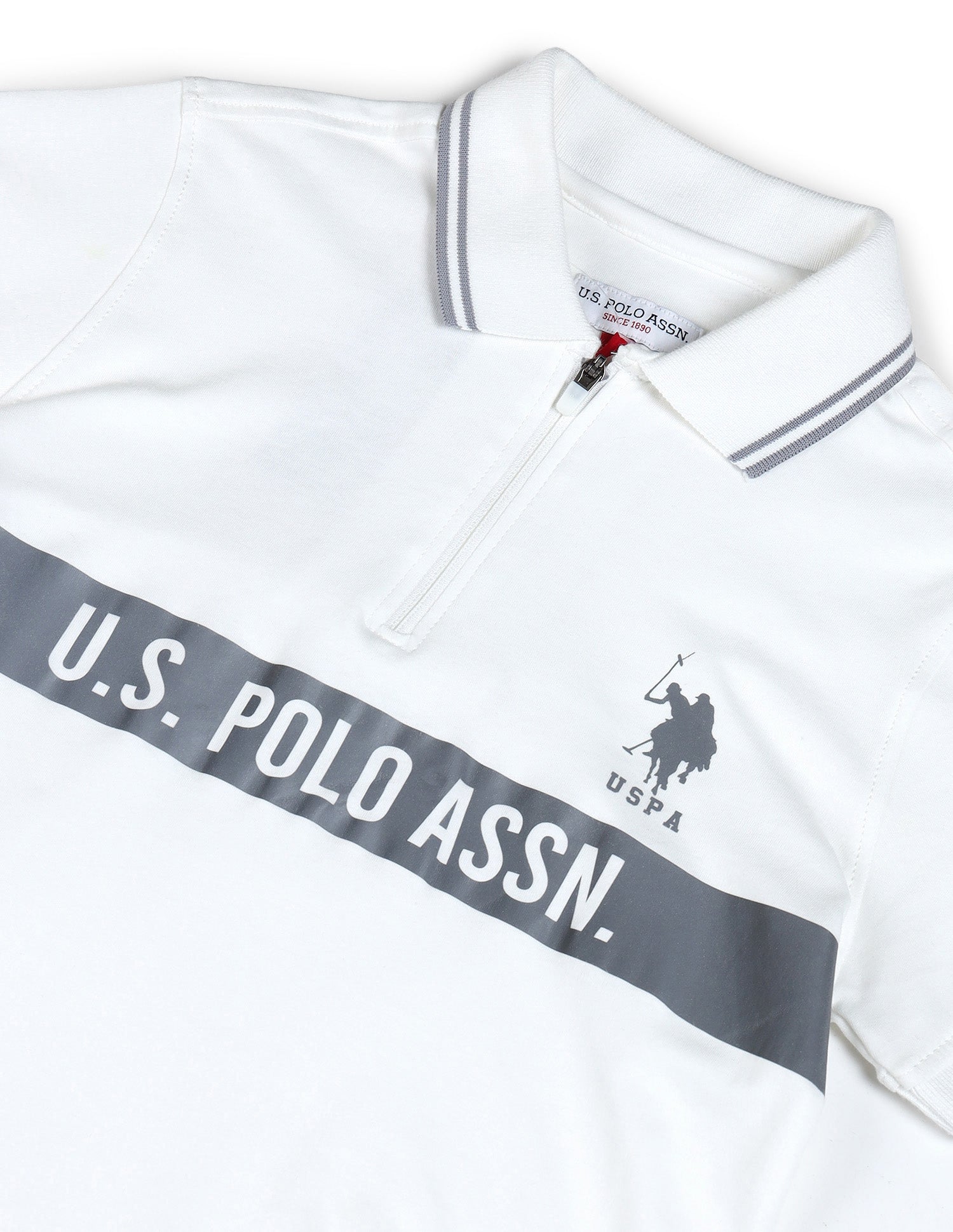 Boys Brand Printed Regular Fit Polo Shirt White - U.S. Polo Assn. India | Large