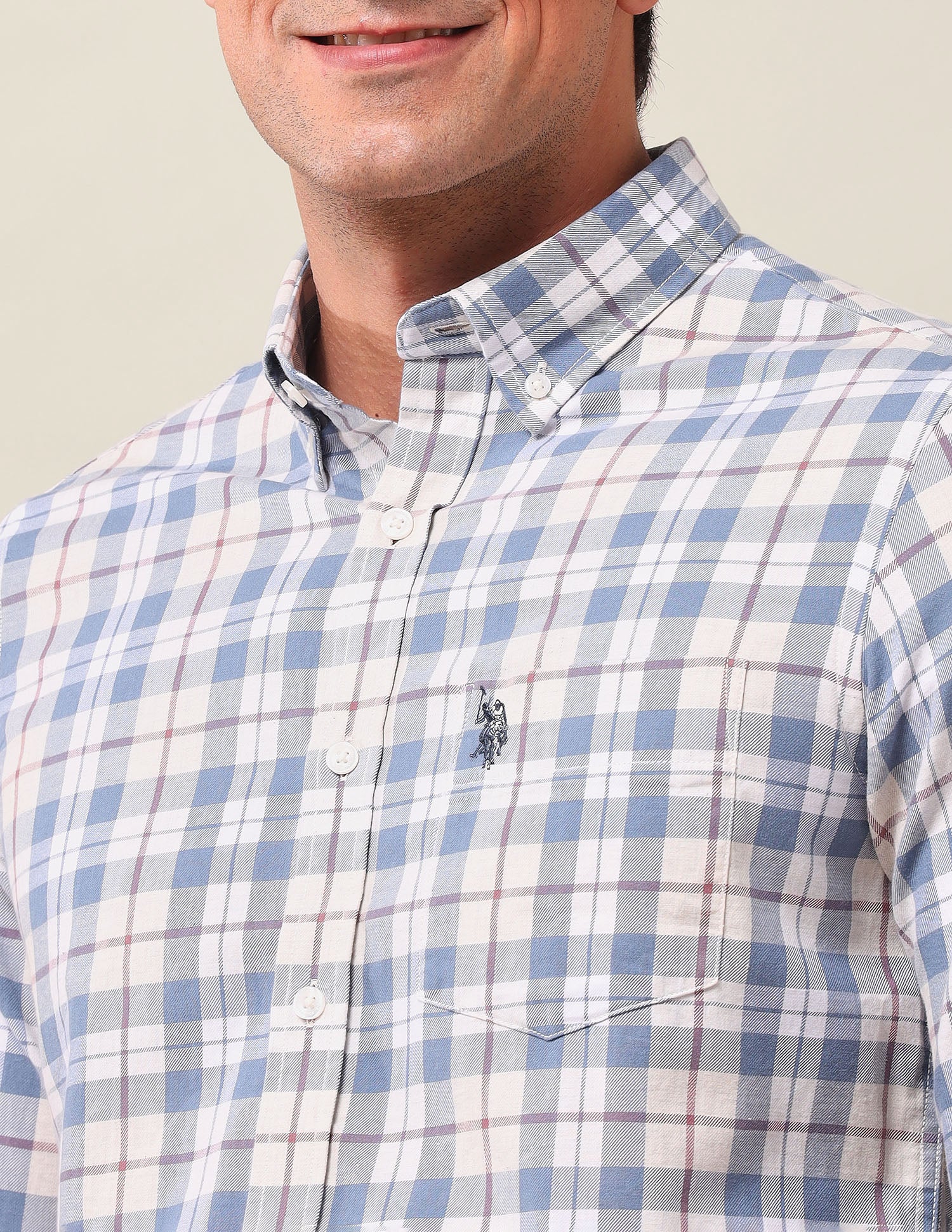 Tailored Fit Pure Cotton Shirt Blue - U.S. Polo Assn. India | Large