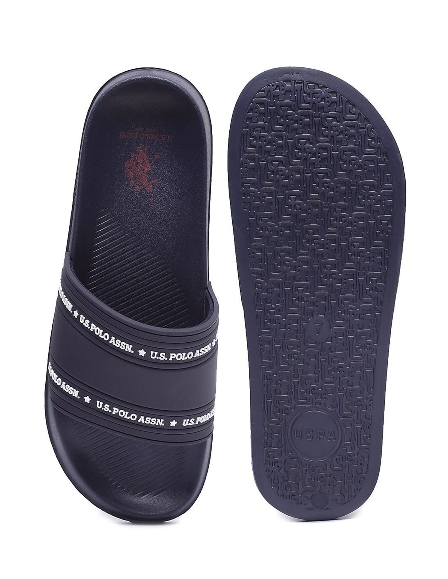 Men Brand Print Vamp Strap Wode 3.0 Slides Navy - U.S. Polo Assn. India | Large