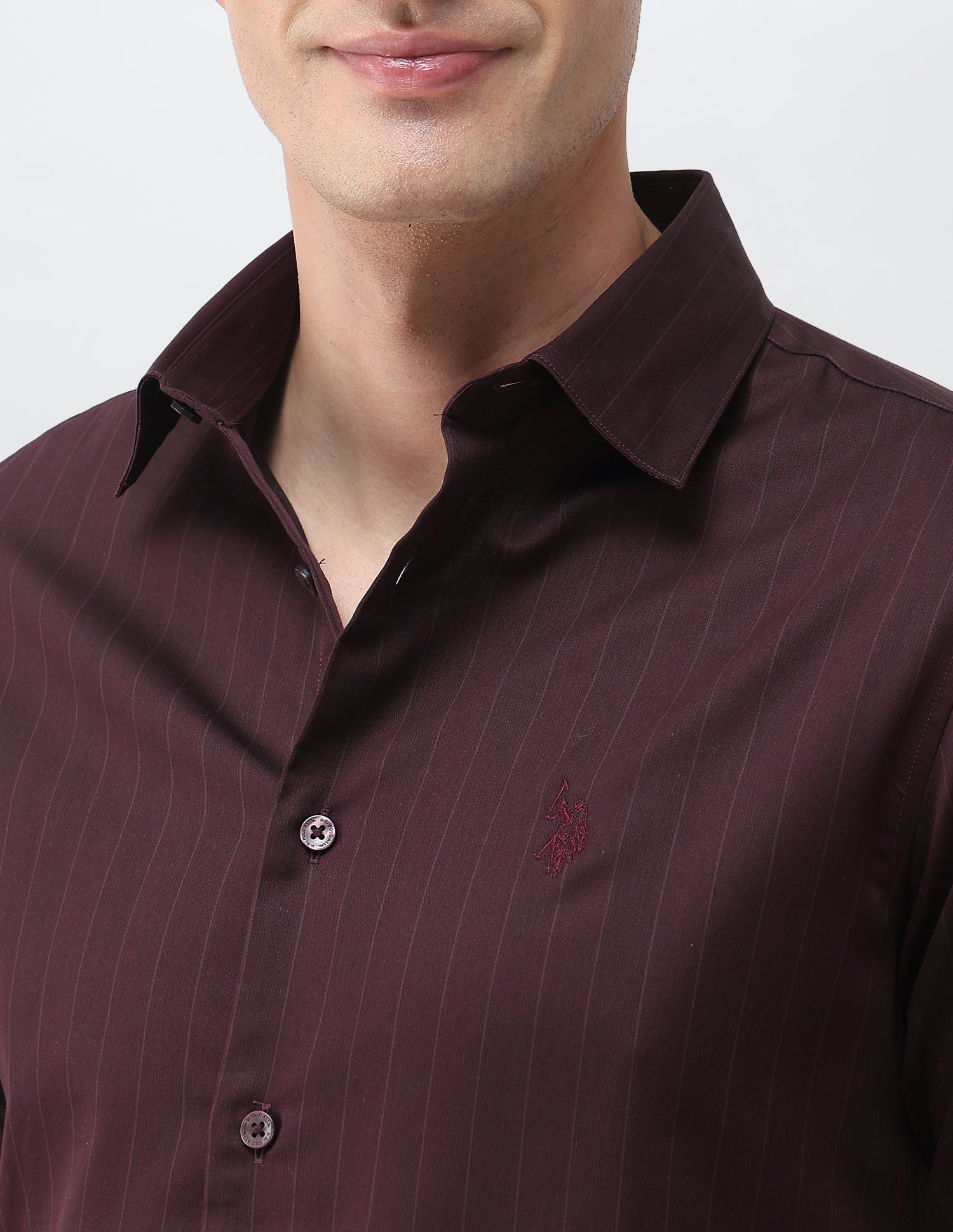 Vertical Striped Satin Shirt Burgundy - U.S. Polo Assn. India | Large