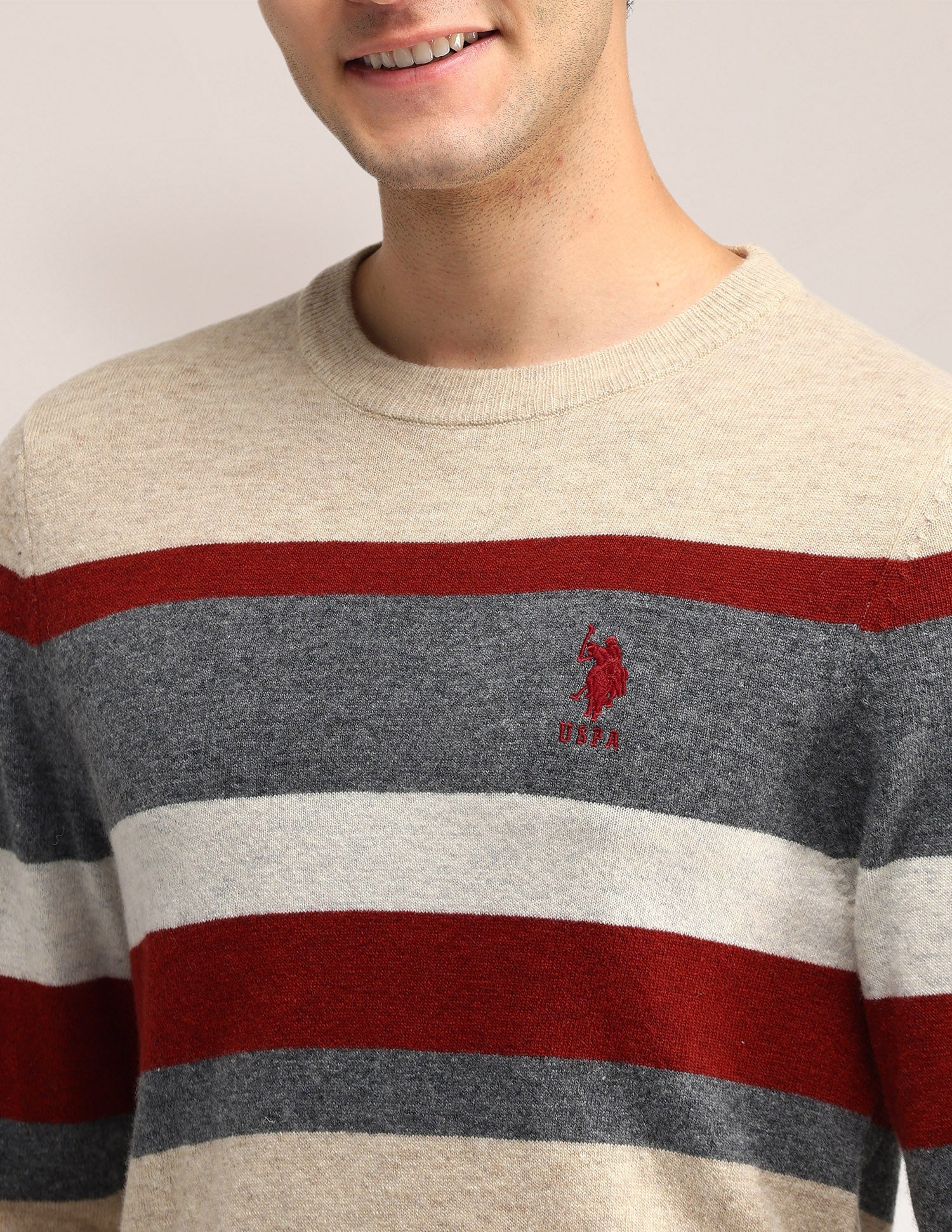 Horizontal Striped Regular Fit Sweater Beige - U.S. Polo Assn. India | Large