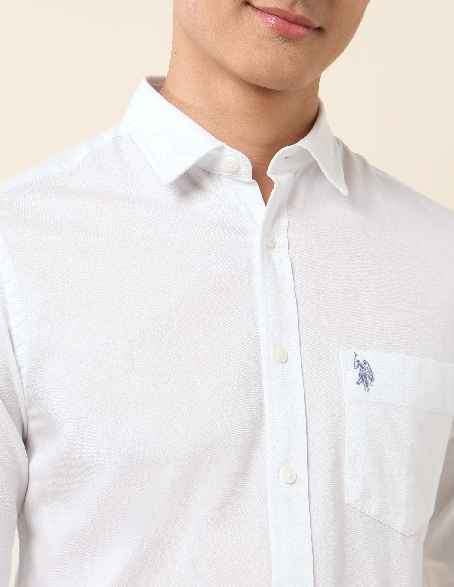 Pure Cotton Dobby Tailored Fit Shirt White - U.S. Polo Assn. India | Large