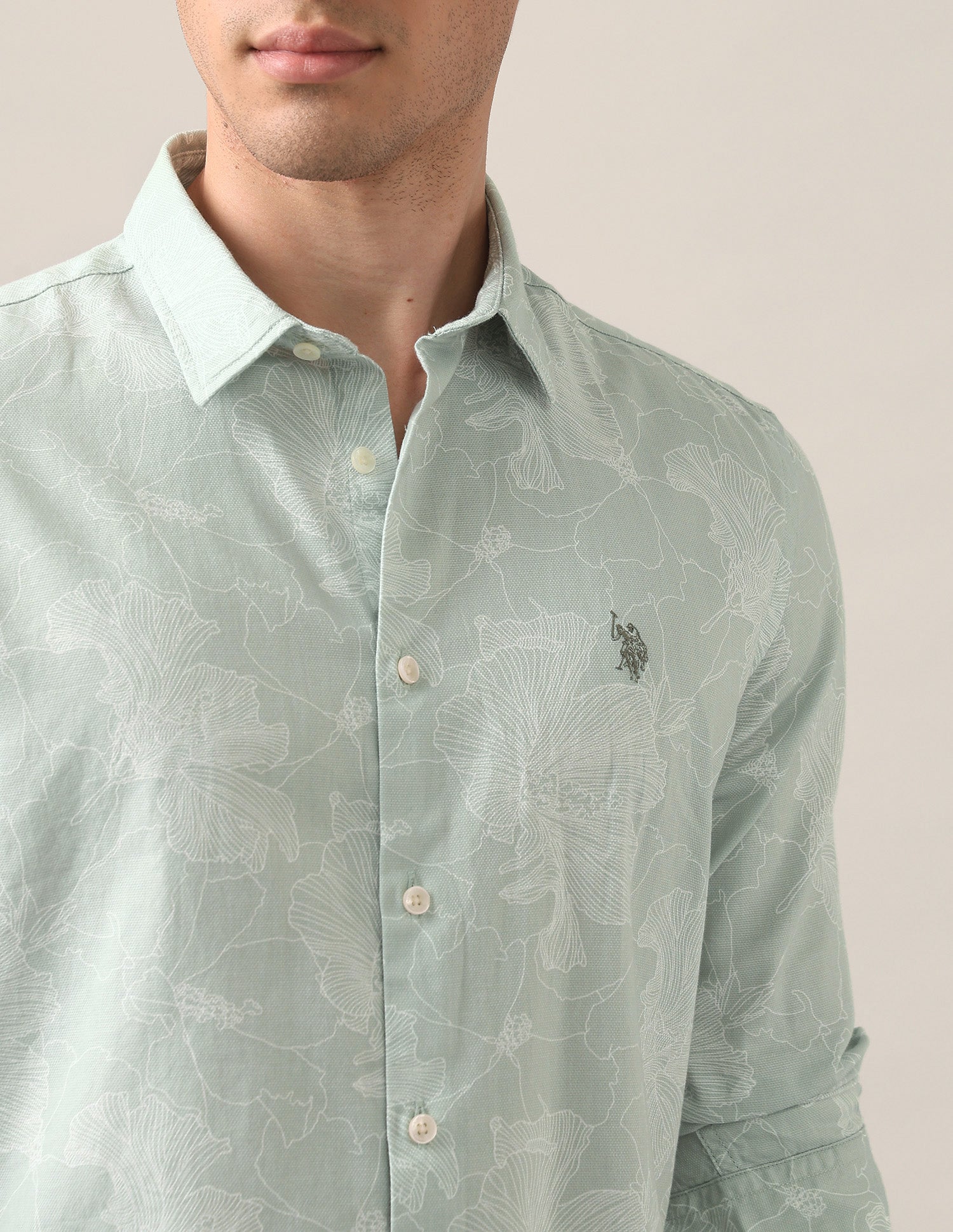 Regular Fit Floral Printed Shirt Light Green - U.S. Polo Assn. India | Large