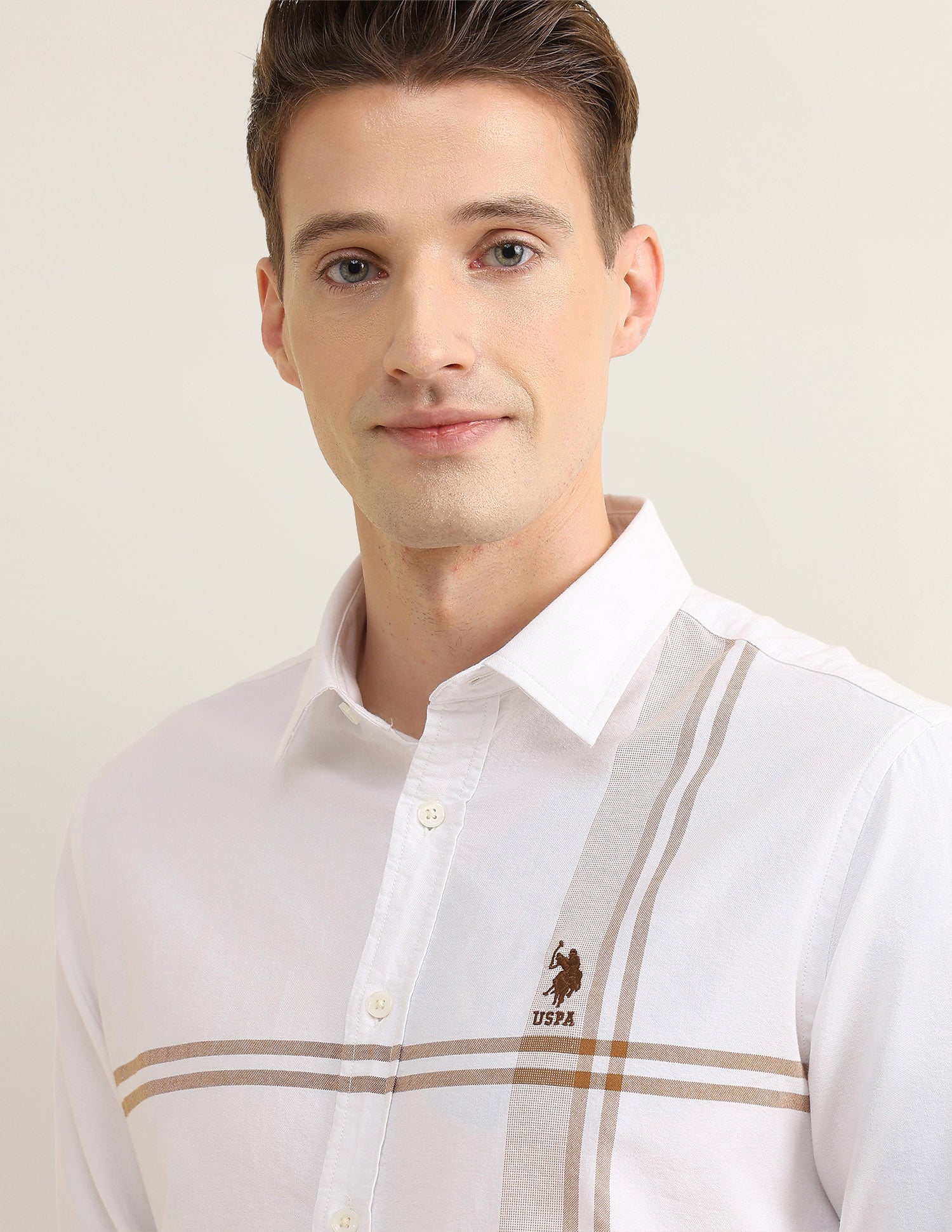 Vertical Striped Sotogrande Shirt Khaki - U.S. Polo Assn. India | Large