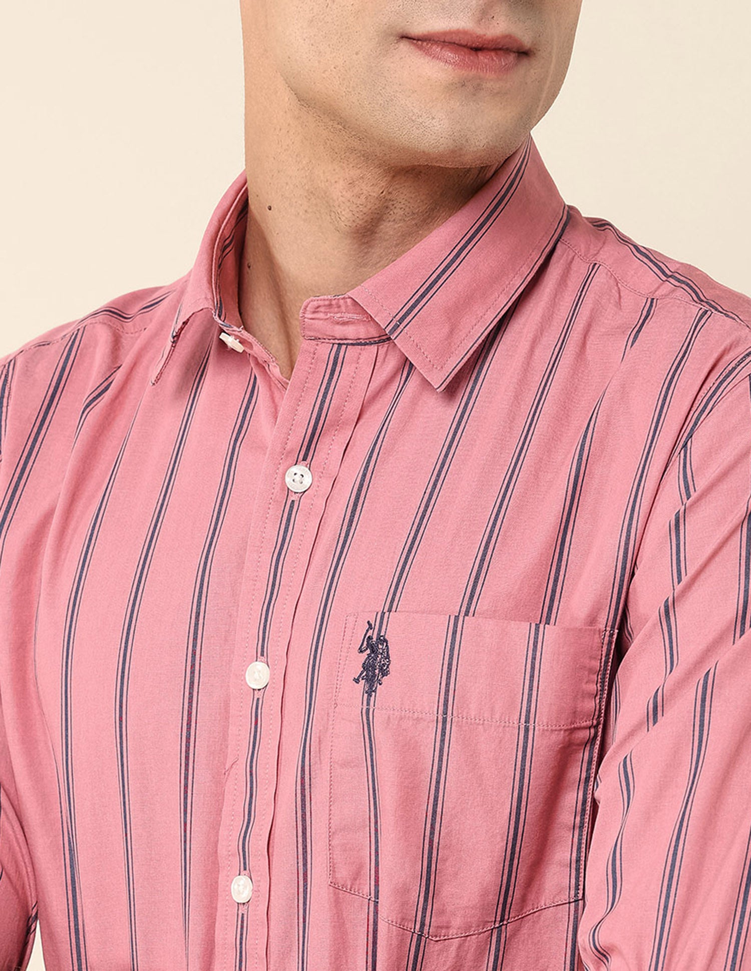 Poplin Vertical Striped Shirt Dark Pink - U.S. Polo Assn. India | Large
