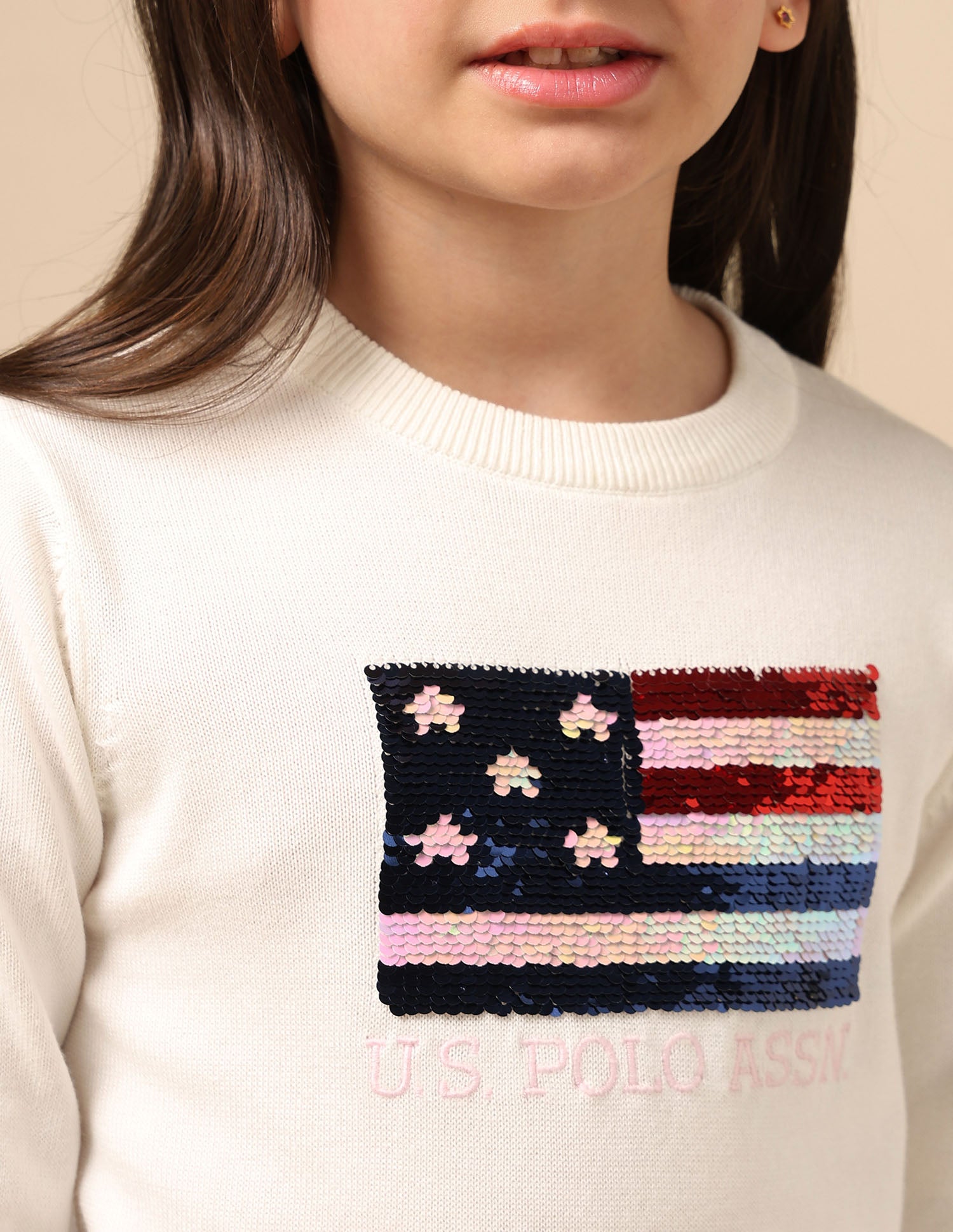Girls Flip Sequin Sweater White - U.S. POLO ASSN. | Large