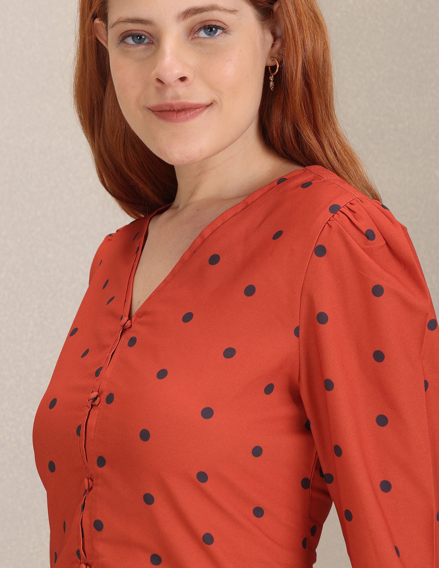 V-Neck Polka Dot Top Rust - U.S. Polo Assn. India | Large
