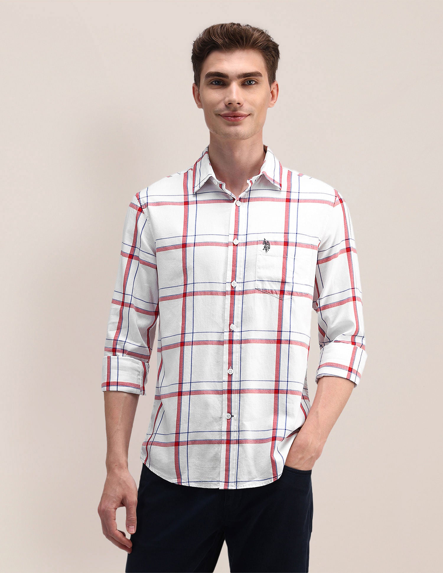 Tartan Check Dobby Cotton Shirt White - U.S. Polo Assn. India | Large