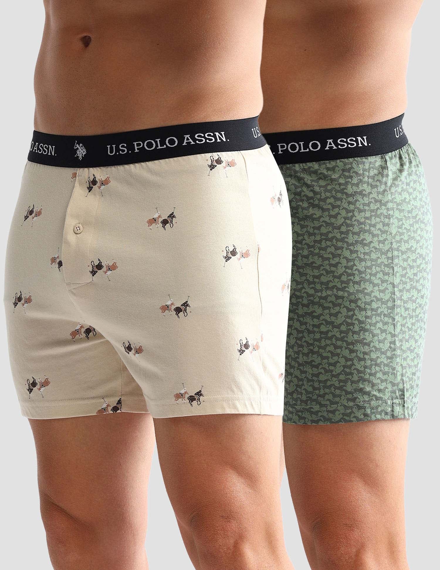 Printed Cotton OEX09 Boxers - Pack Of 2 Beige and Green Bay - U.S. POLO ASSN. | Large